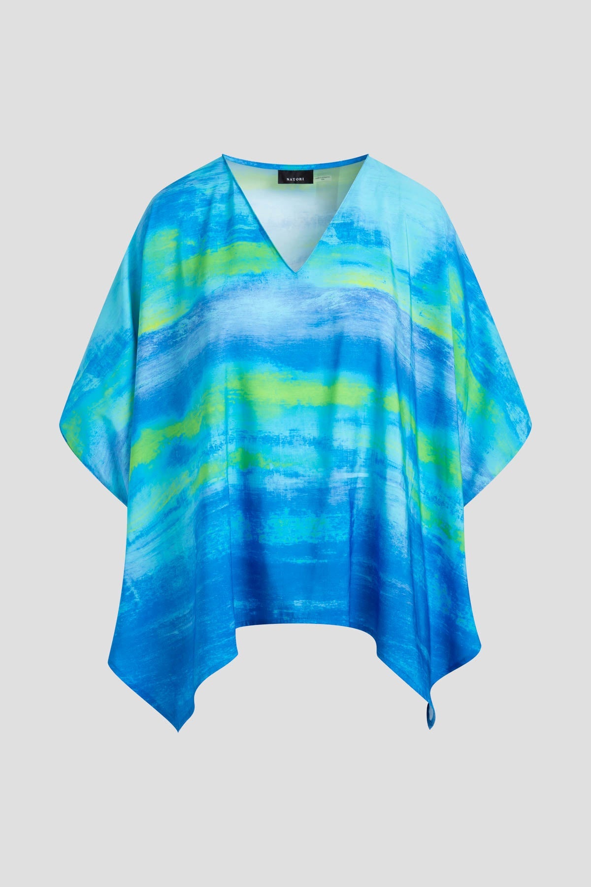 Aurora Printed Satin Caftan Top Azure