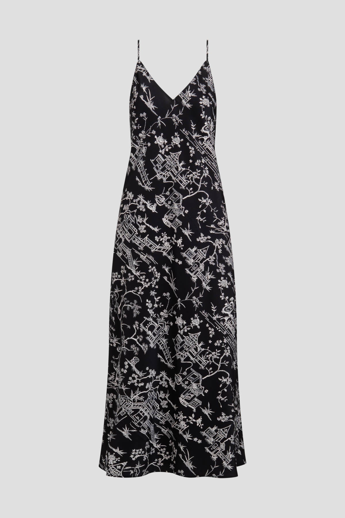 Toile Printed Satin Slip Dress Black