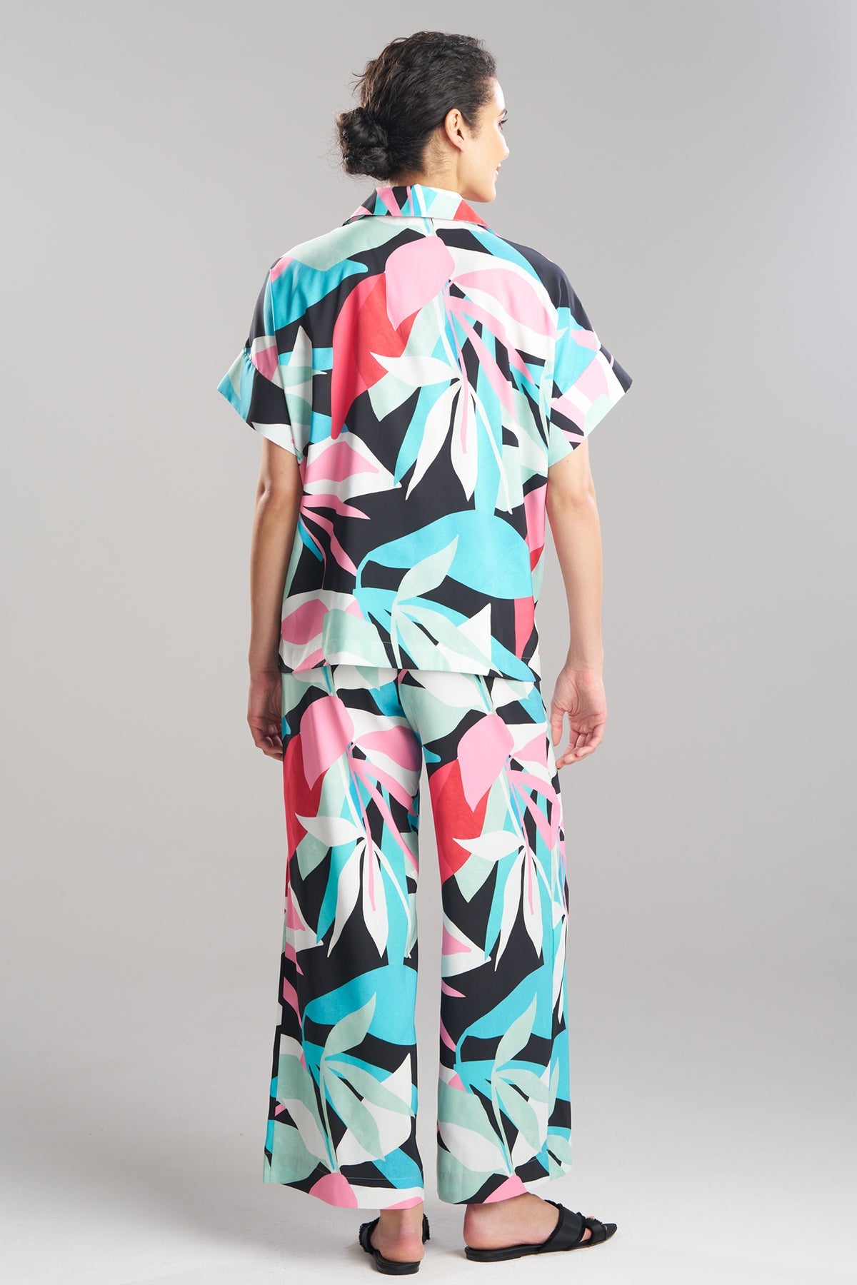 Abstract Palm Printed Satin Top Multi