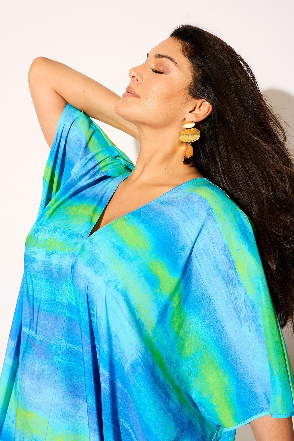 Aurora Printed Satin Caftan Azure