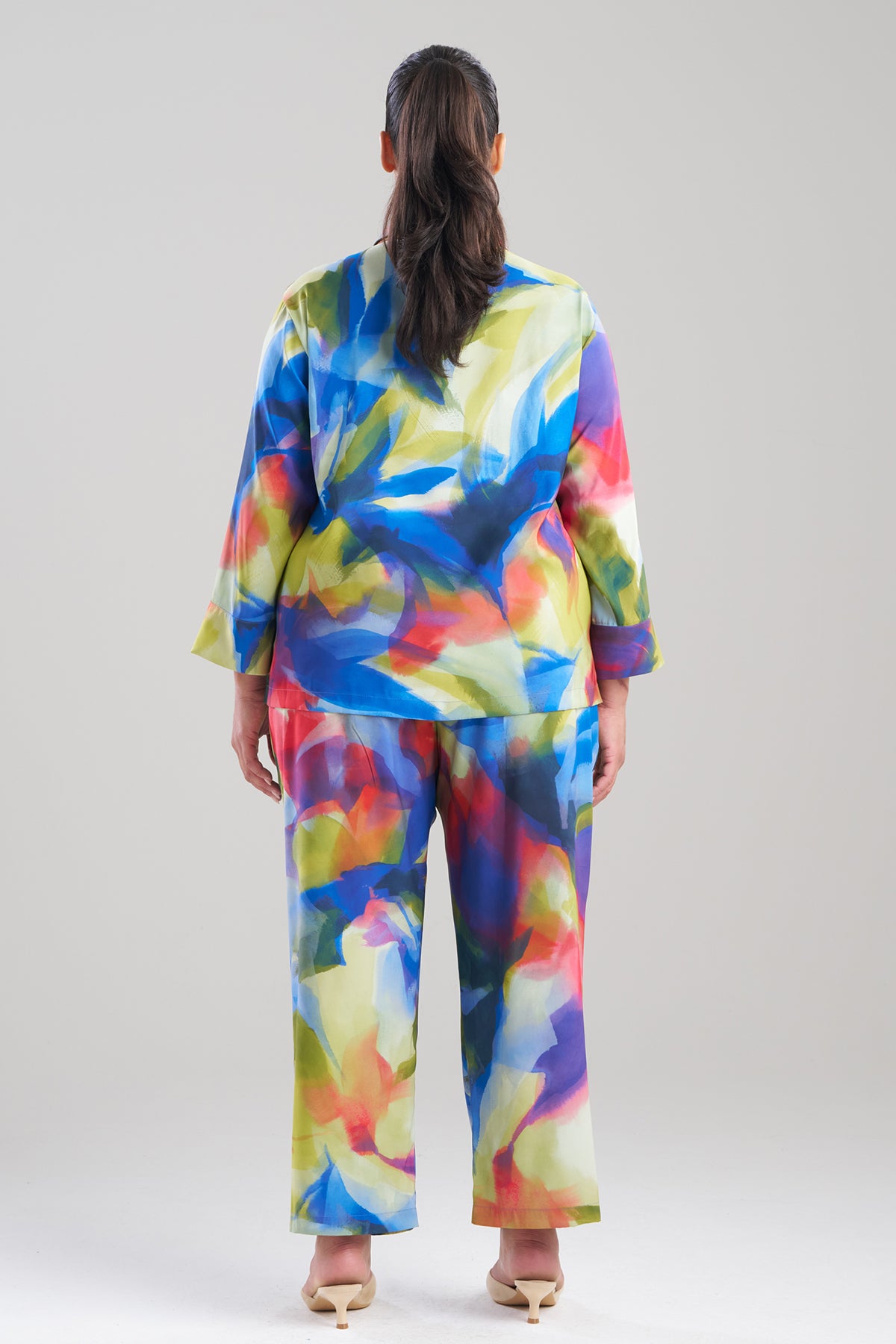 Kumo Printed Stretch Satin Notch PJ Set Kumo Multi