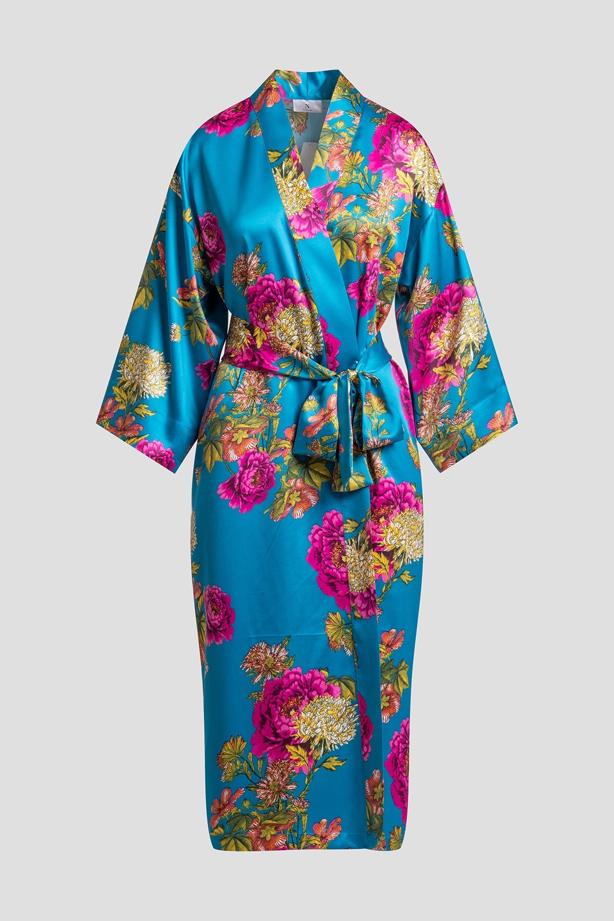 Crysanthe Printed Satin Robe Crysanthe Blue