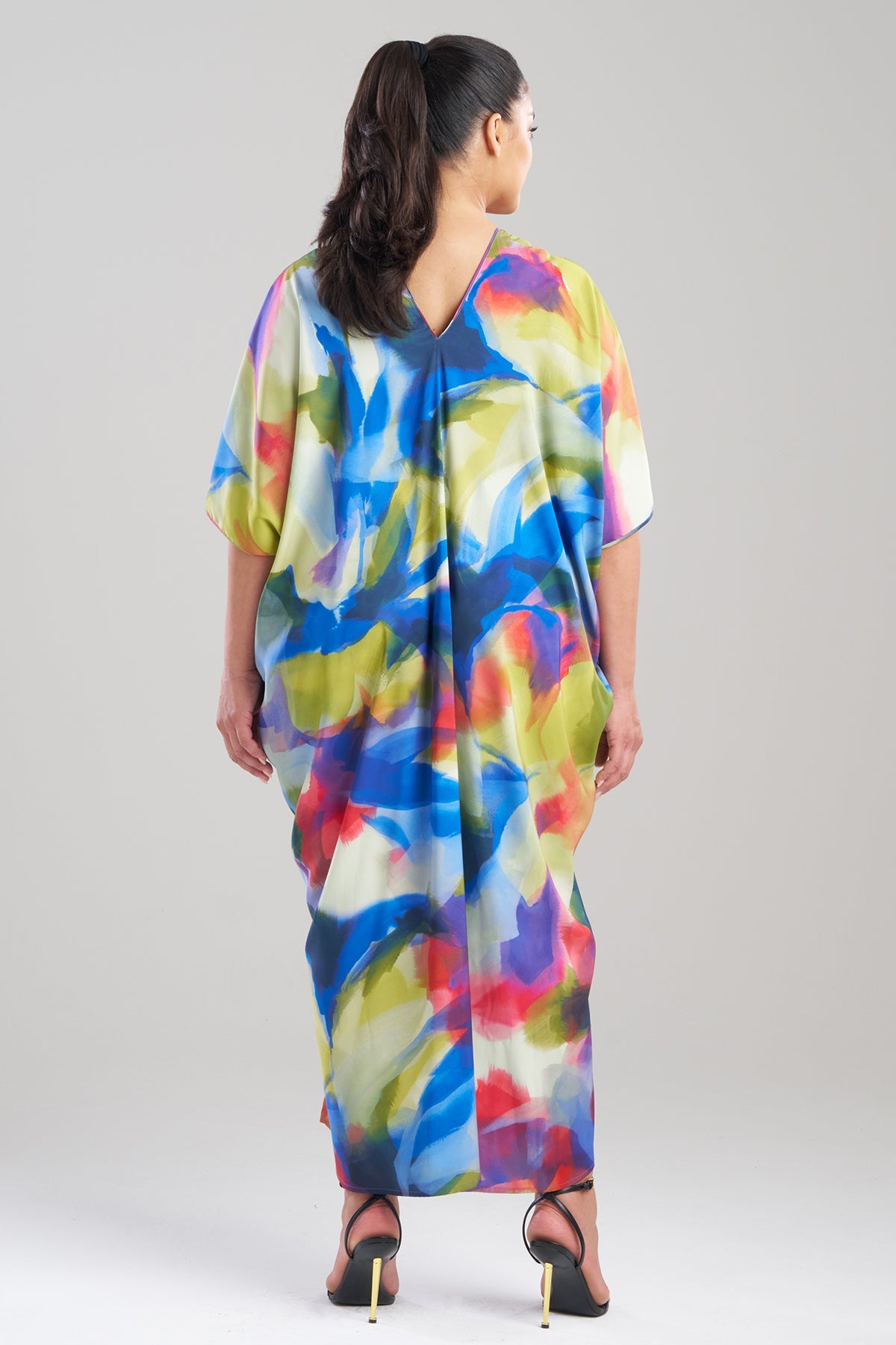 Kumo Printed Stretch Satin V-Neck Caftan Kumo Multi