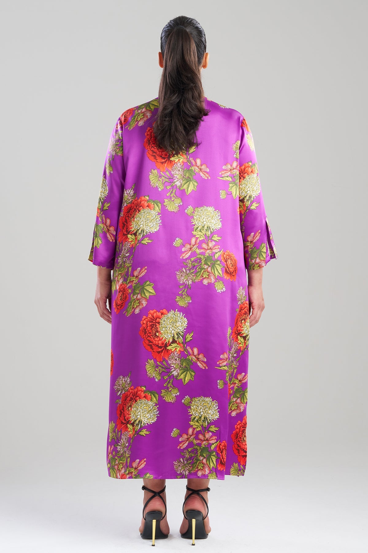 Crysanthe Printed Satin Zip Caftan Crysanthe Orchid