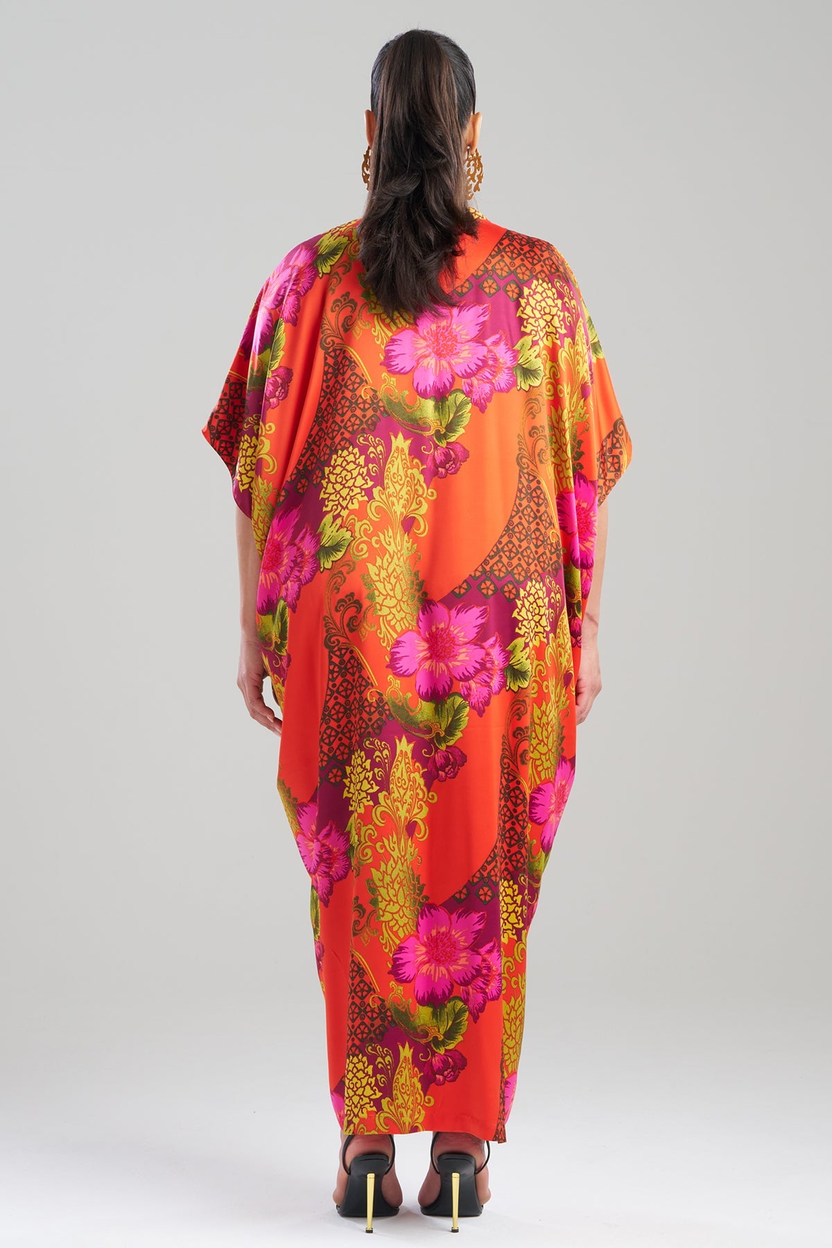 Harvest Printed Satin Wedge Caftan Harvest Orange