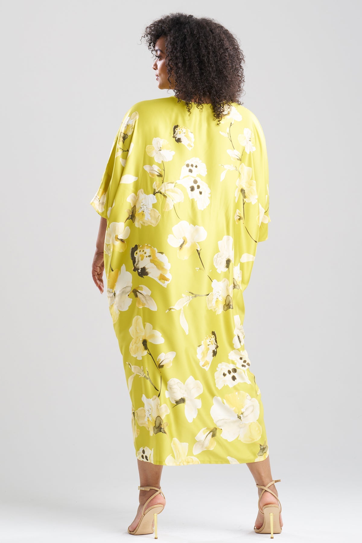 Aurelia Charmeuse V-Neck Caftan Chartreuse