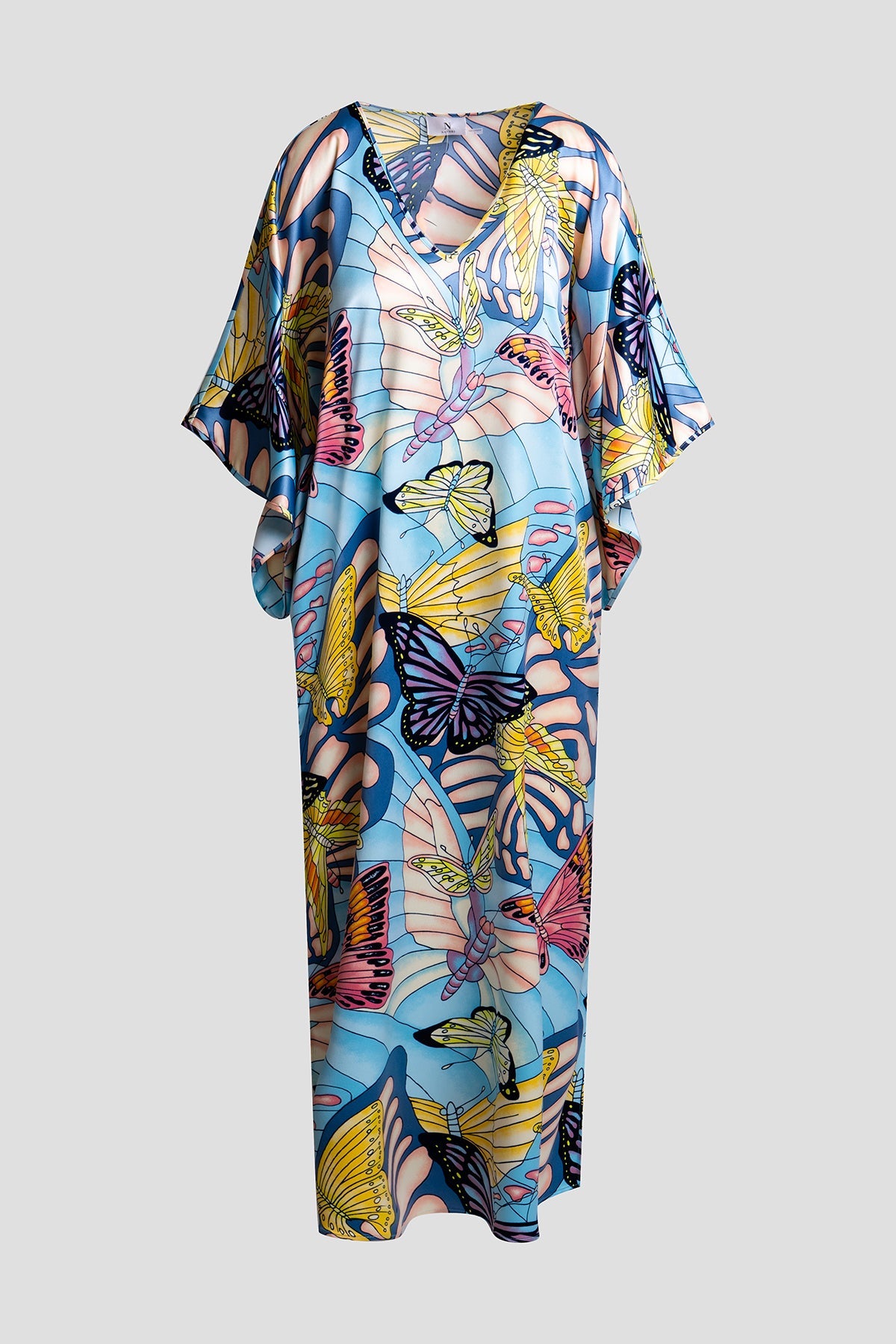 Papillon Printed Satin Caftan Blue