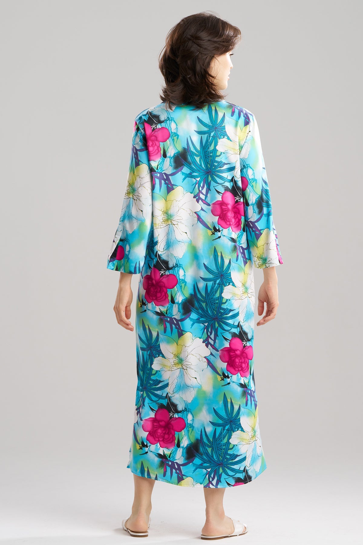Viva Printed Satin Caftan Teal