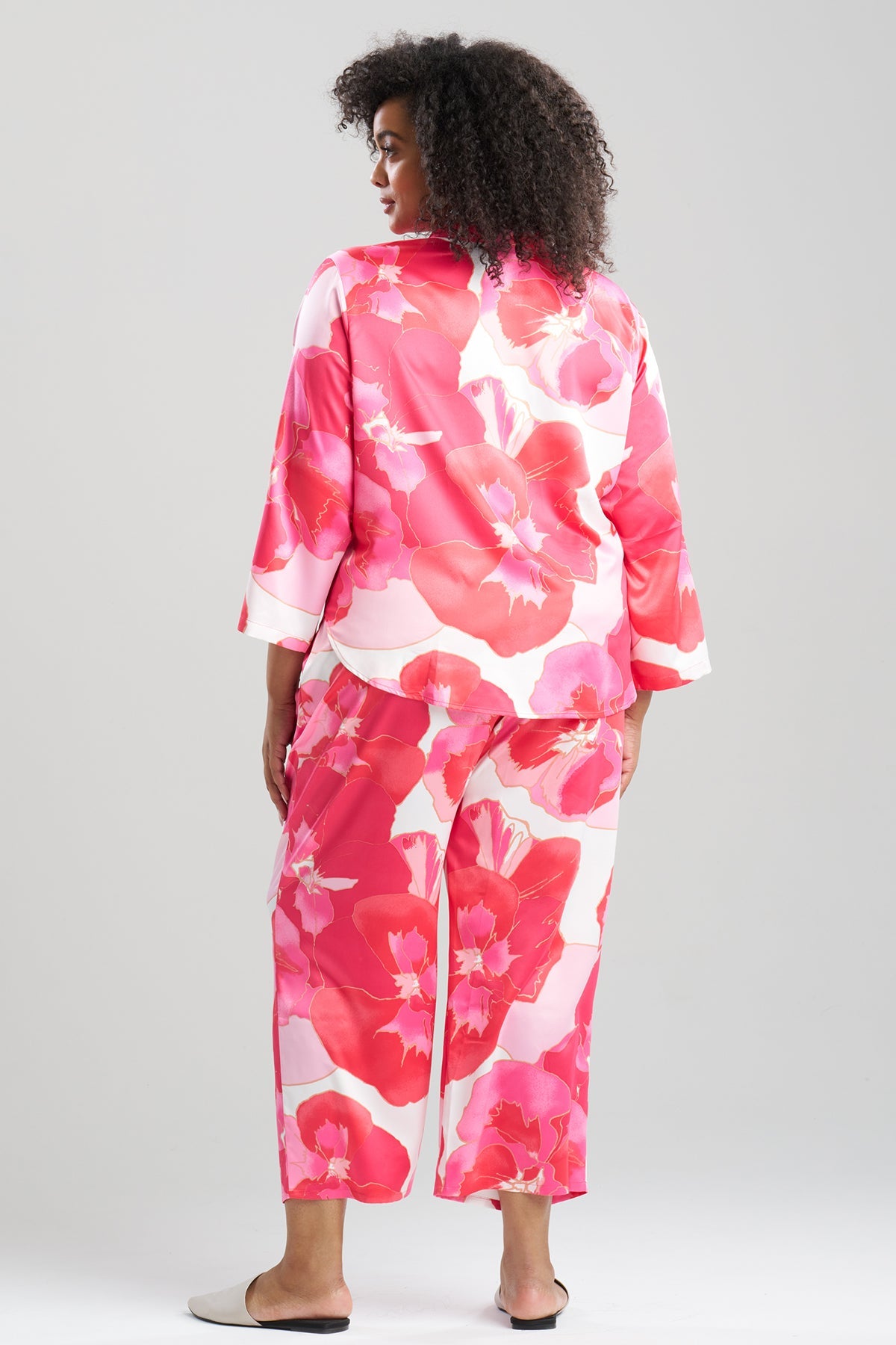 Floria Printed Satin Mandarin PJ Set Pink