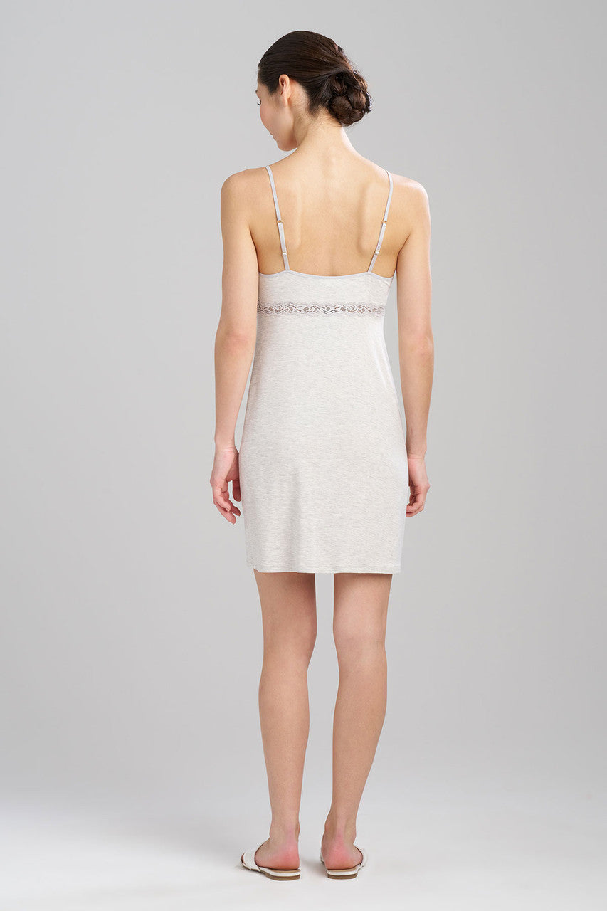 Buy Feathers Essentials Lenzing™ Ecovero™ Viscose Lace Applique Chemise in Heather Pebblestone Online Light Heather Grey