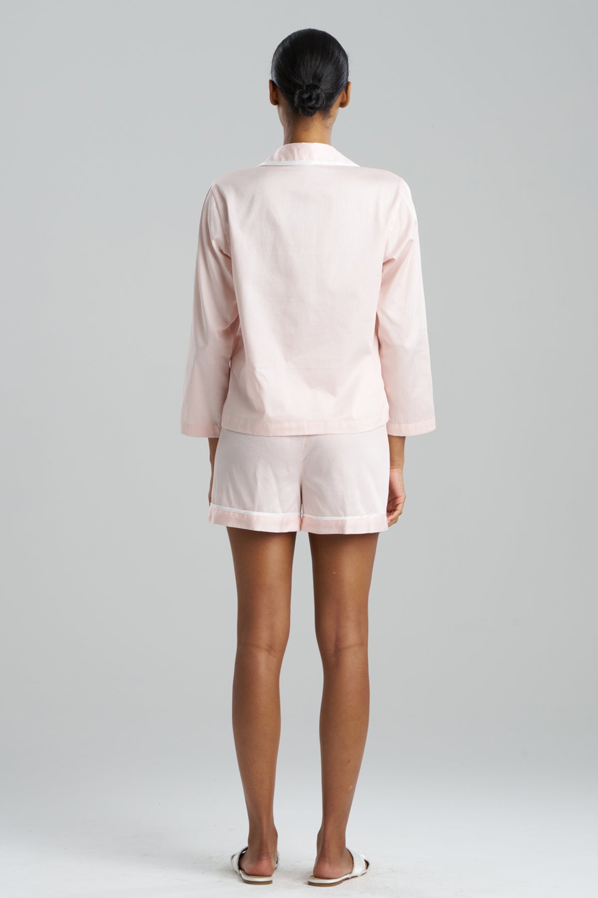 Cotton Sateen Embroidered Essentials Notch Shorts PJ Blush Pink