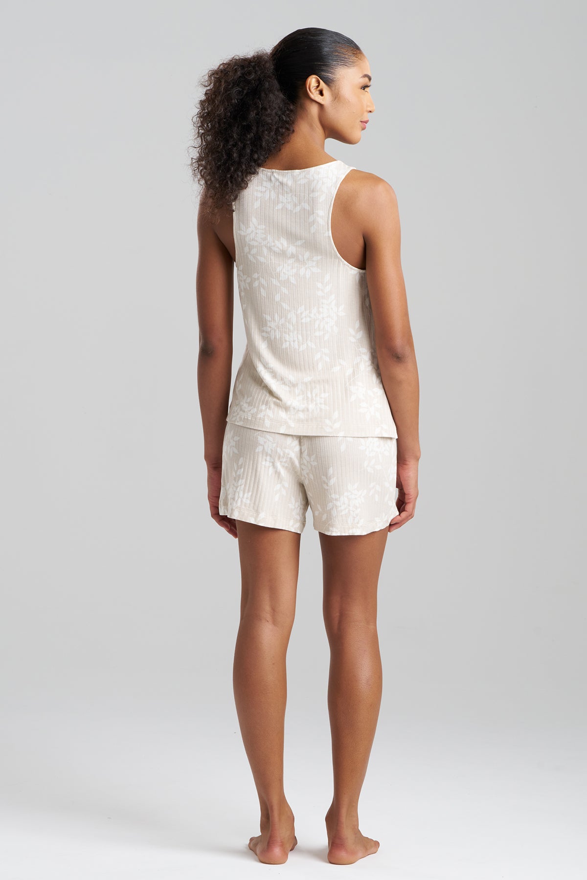 Aria Printed Rib Ease Shorts PJ Ecru