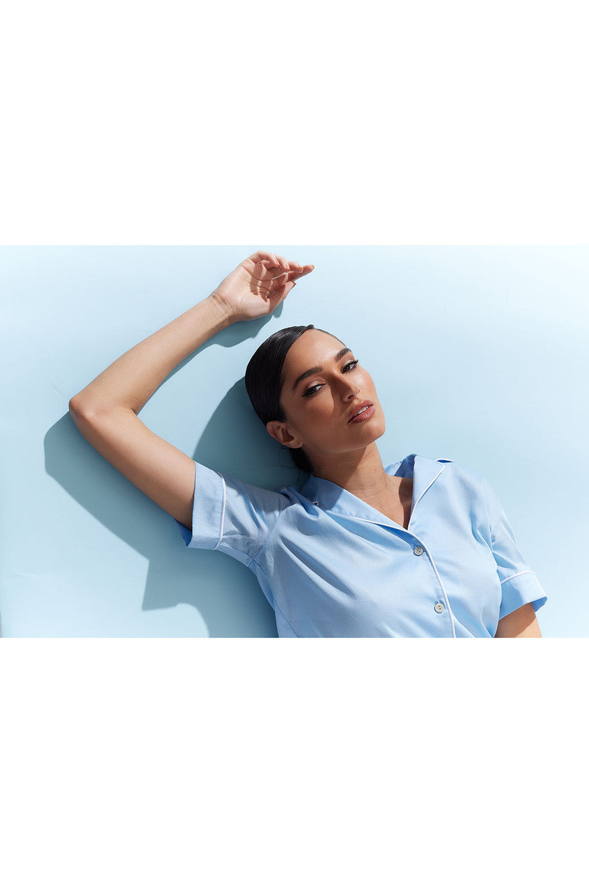 Buy Cotton Sateen Shorts PJ in Bluebell Online Bluebell