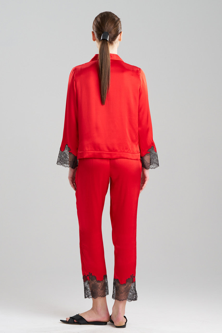 Buy Lolita Lace Trim Silk Notch PJ in Scarlet/Ash Black Online Scarlet/Ash Black