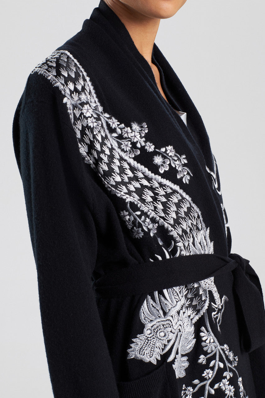 Buy Cashmere Embroidered Dragon Robe in Black Online Black