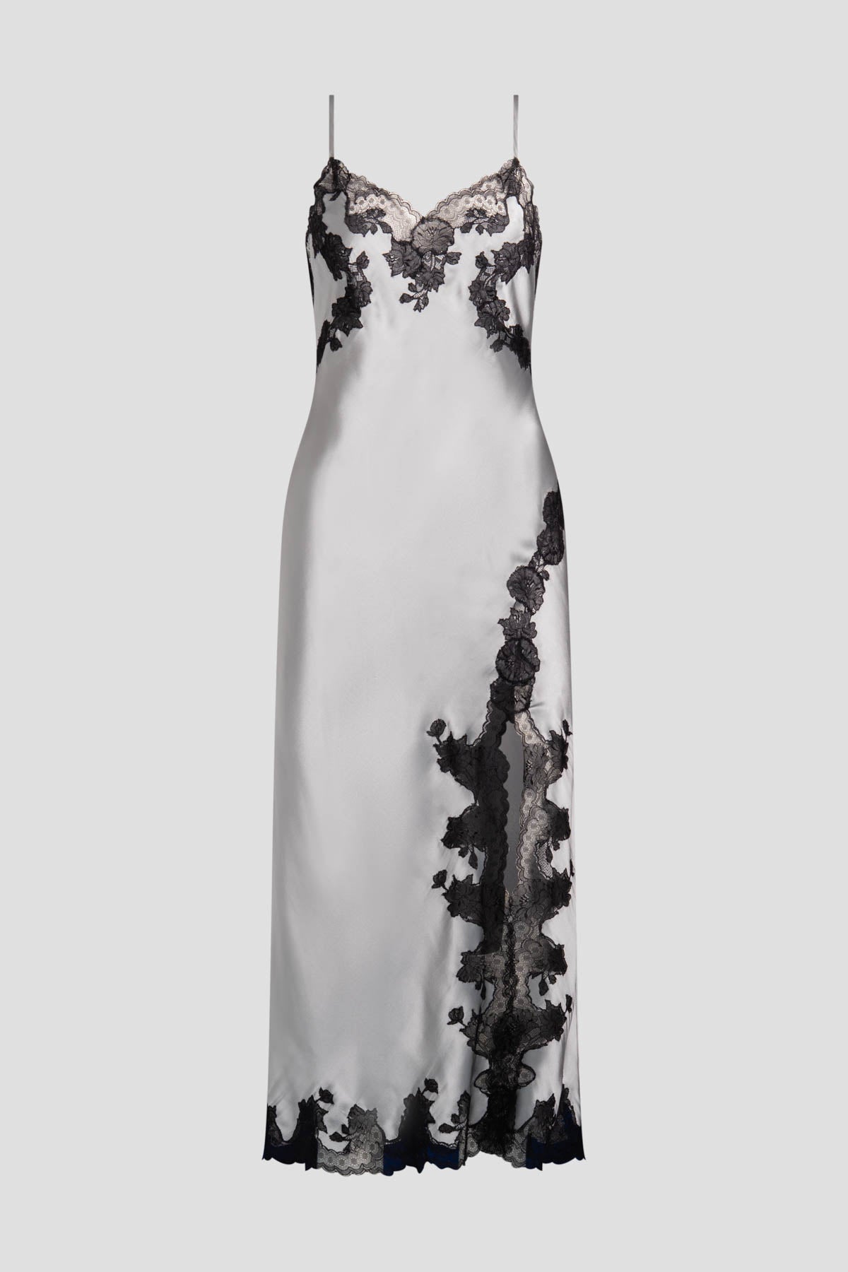 Lolita Lace Slit Silk Slip Dress Silver/Black