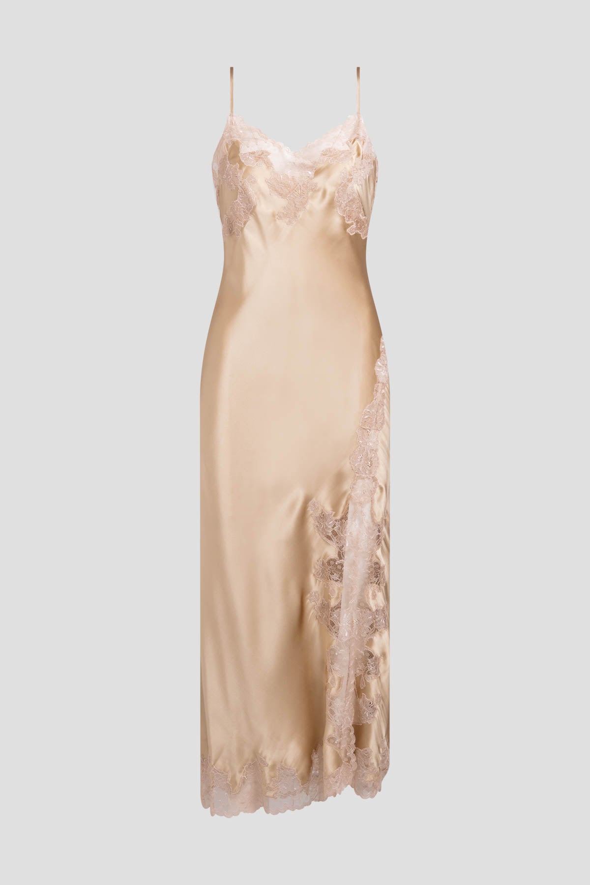 Lolita Lace Slit Silk Slip Dress Frappe/Nude