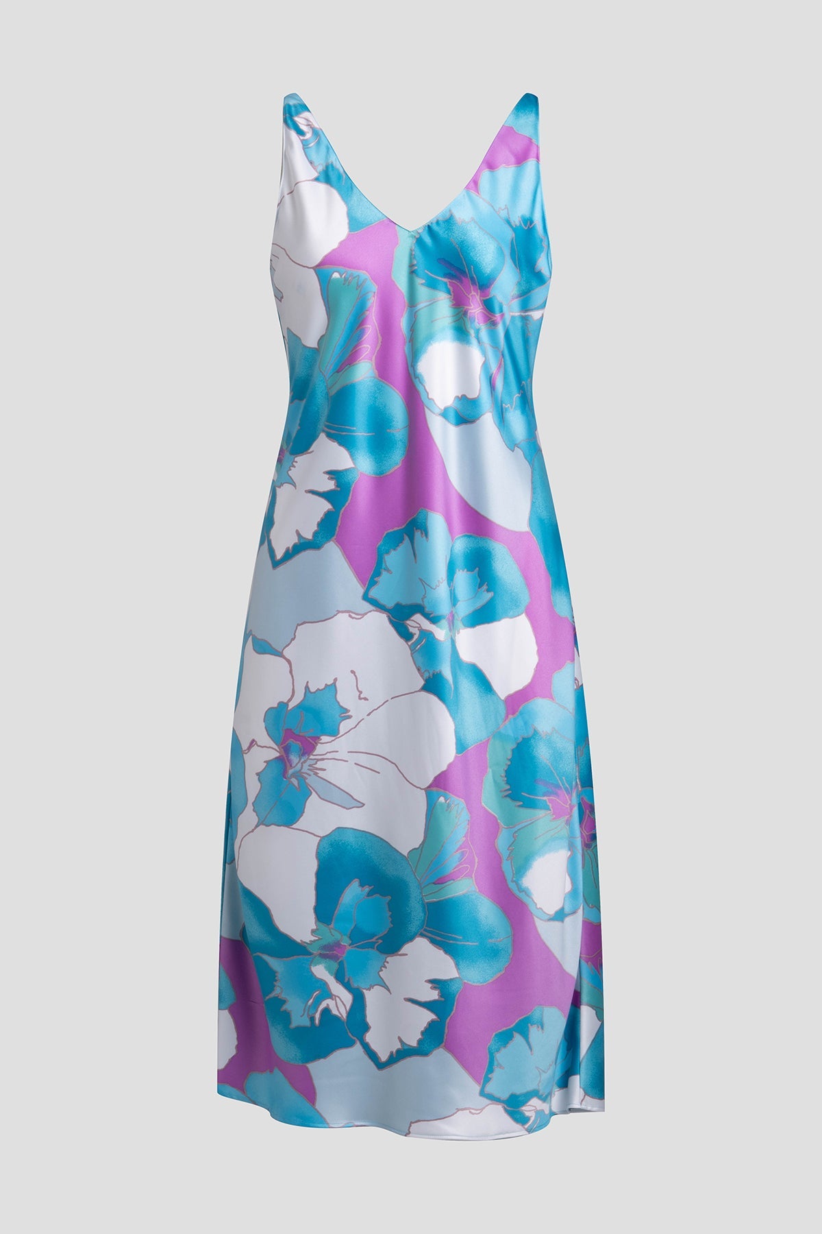 Floria Printed Satin Slip Dress Blue