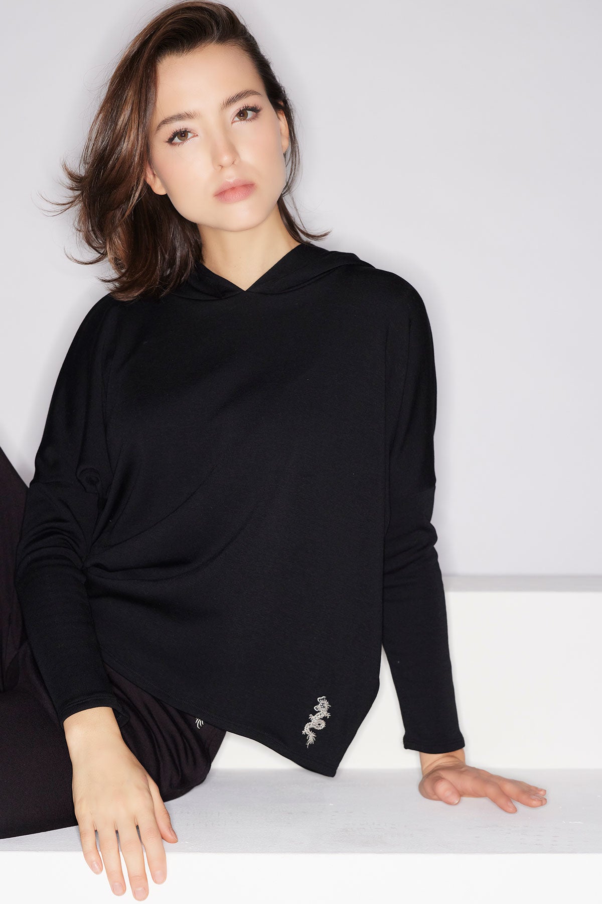 Cocoon Brushed French Terry Kimono Hoodie Black