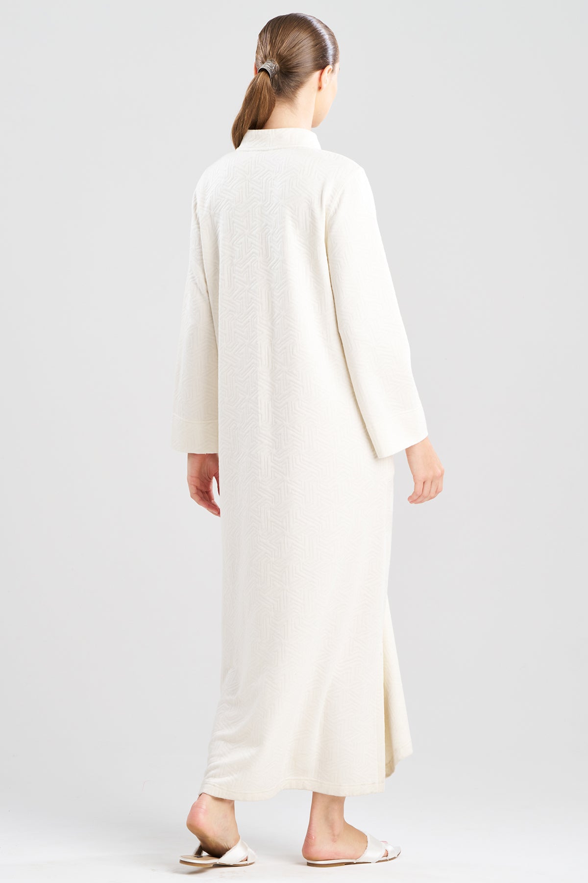 Quilted Geo Knit Jacquard Zip Lounger White Opal