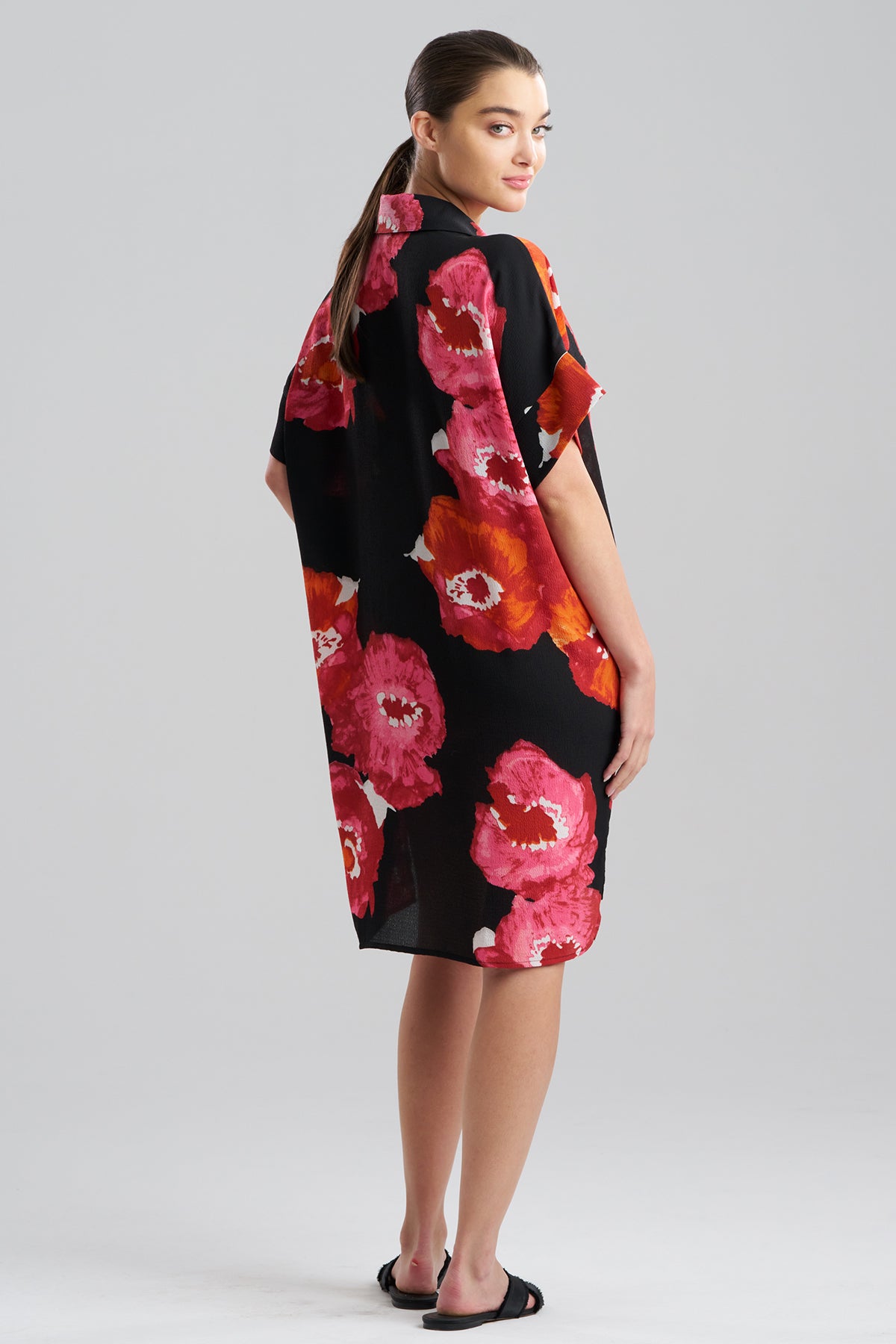 Bold Poppy Crinkle Dolman Shirtdress Red