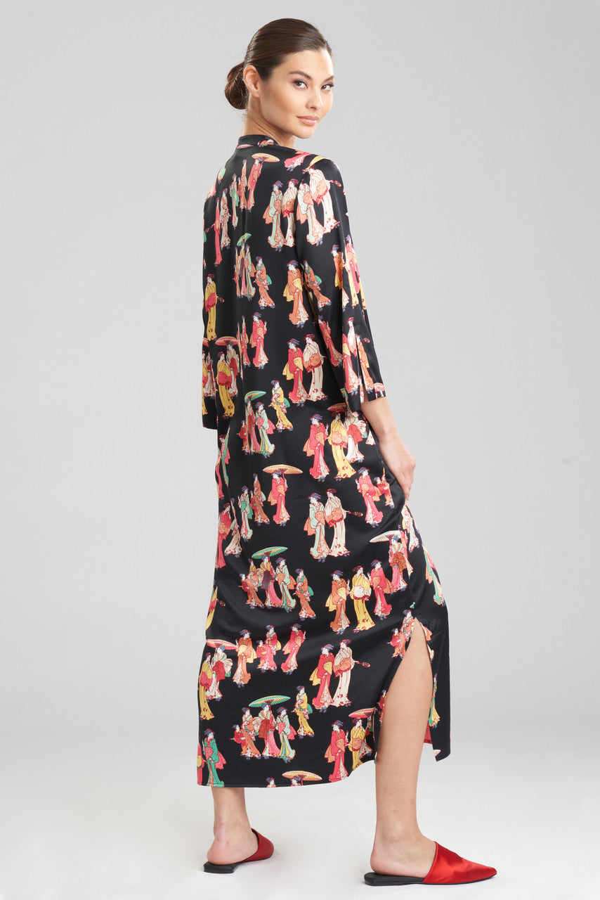 Buy Geisha-Printed Satin Caftan in Black Multi Online Black Multi