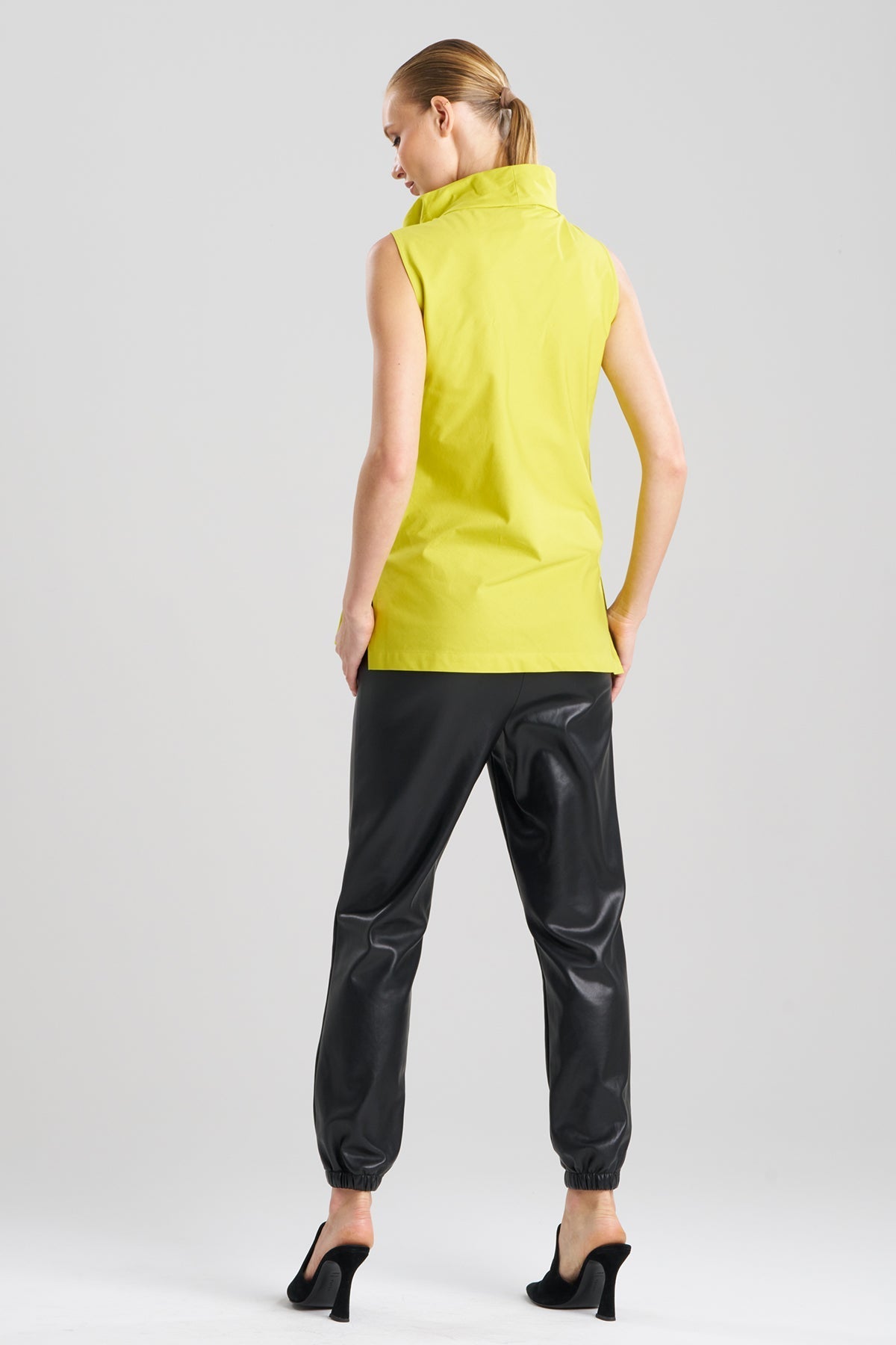 Cotton Poplin Funnel Neck Top Chartreuse
