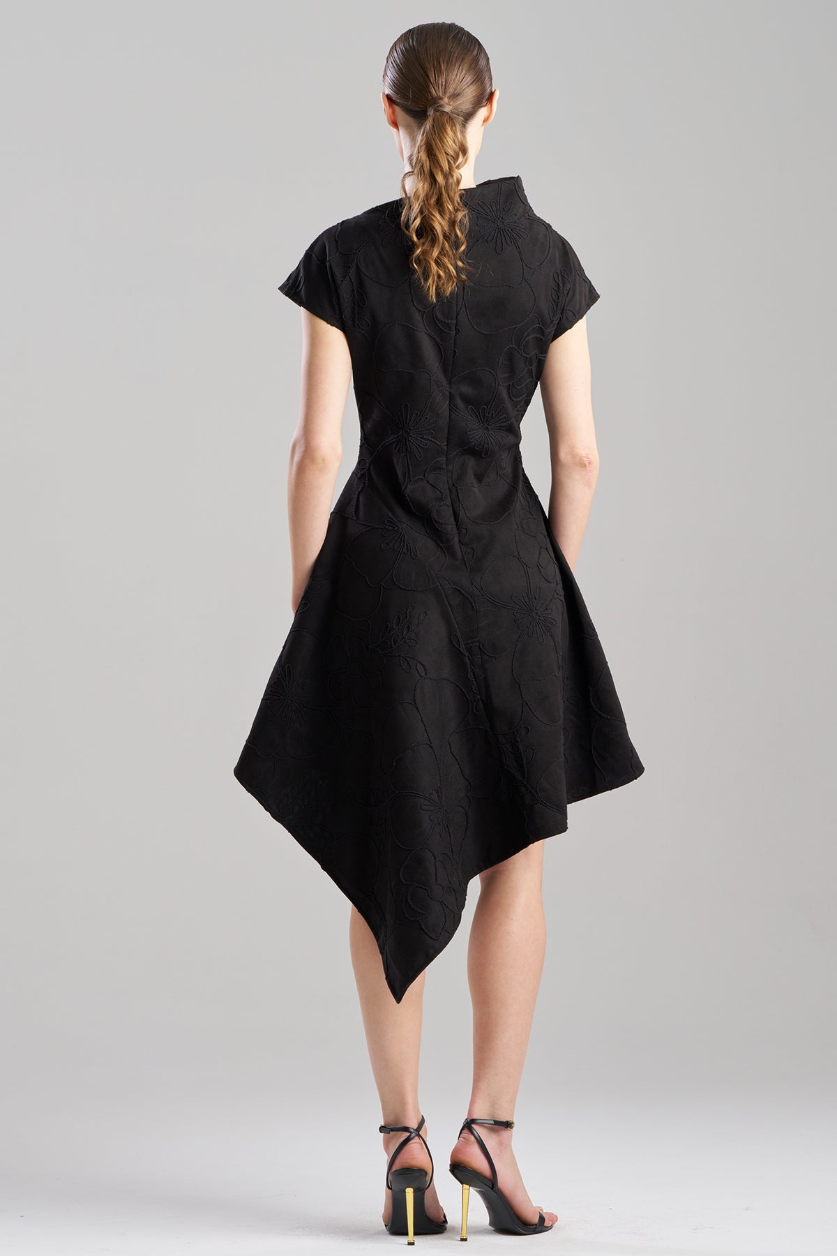 Embroidered Faux Suede Asymmetric Dress Black