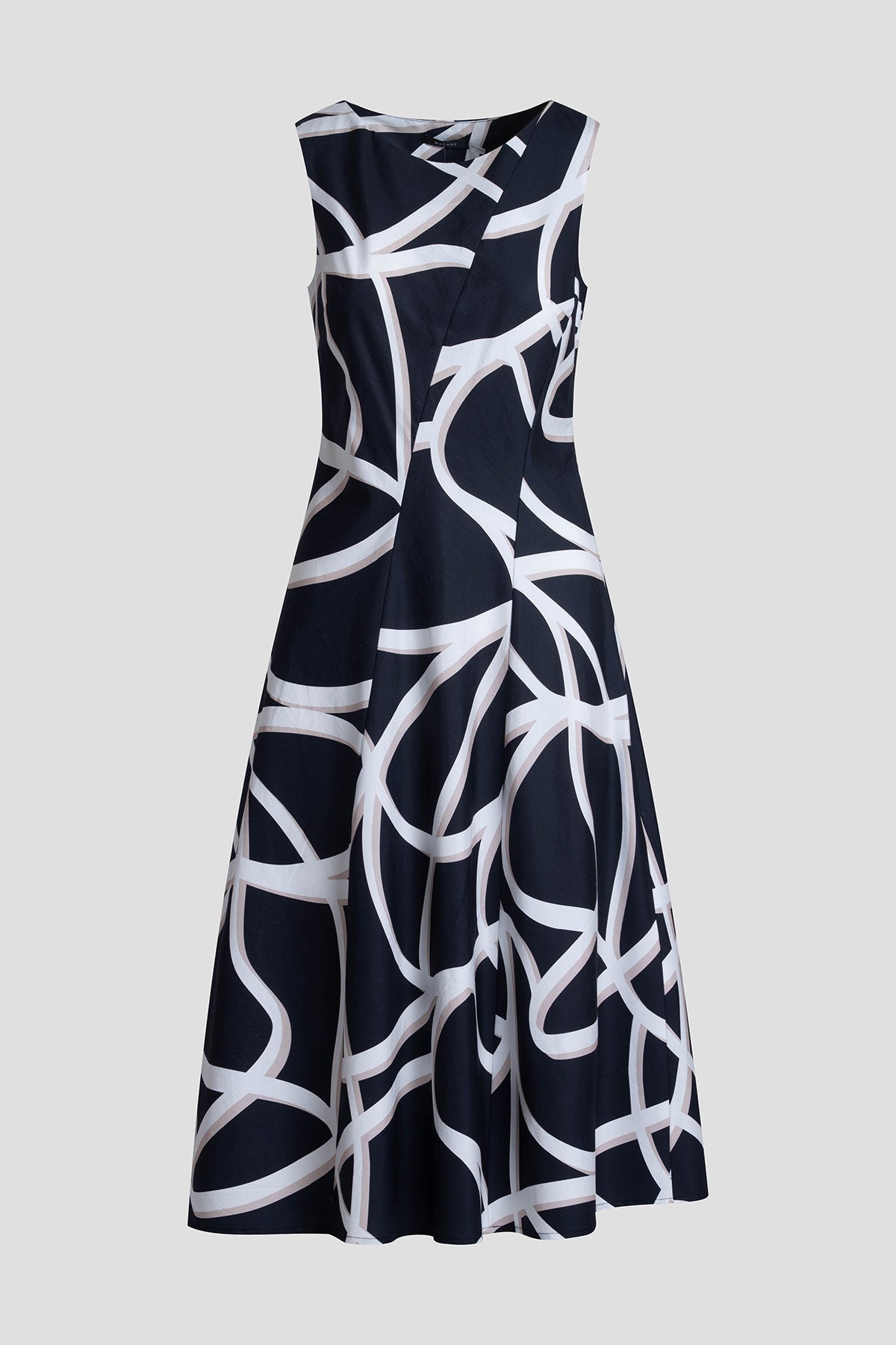 Spiral Cotton Taffeta Asymmetric Seam Dress Black/White