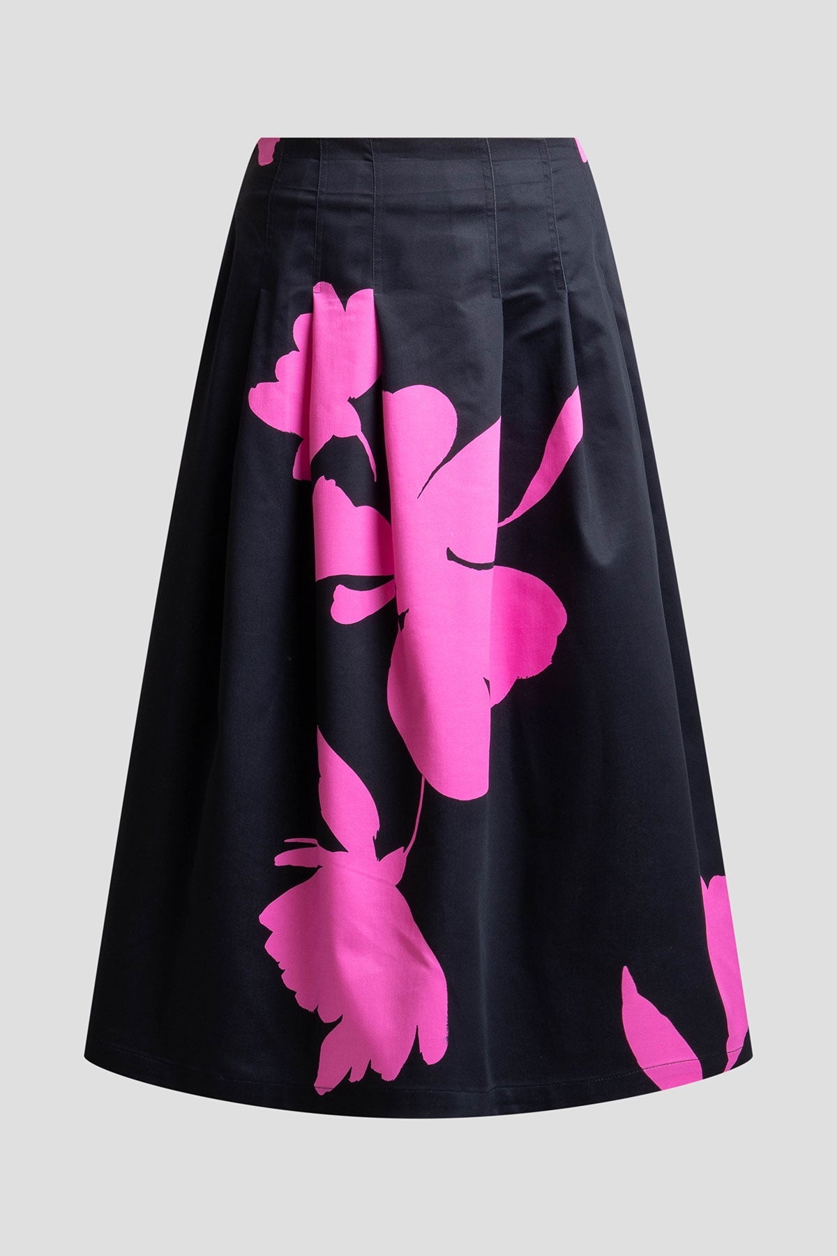 Peony Cotton Chino Pleated Skirt Fresh Pink/Black