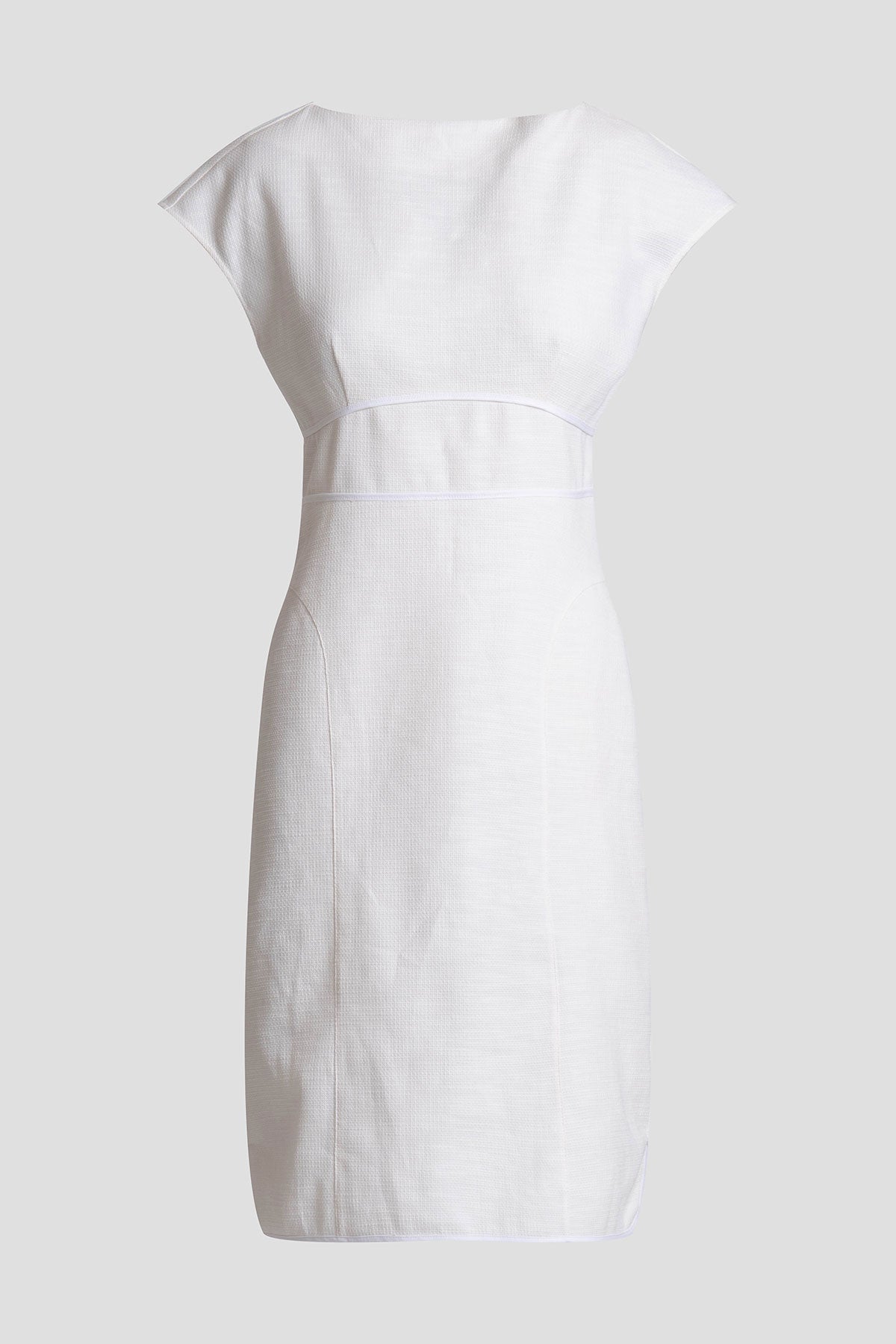 Stretch Basketweave Cotton Sheath Dress Warm White