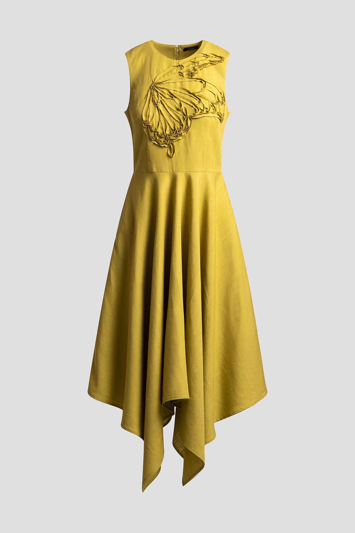 Solid Linen Handkerchief Embellished Dress Army Green