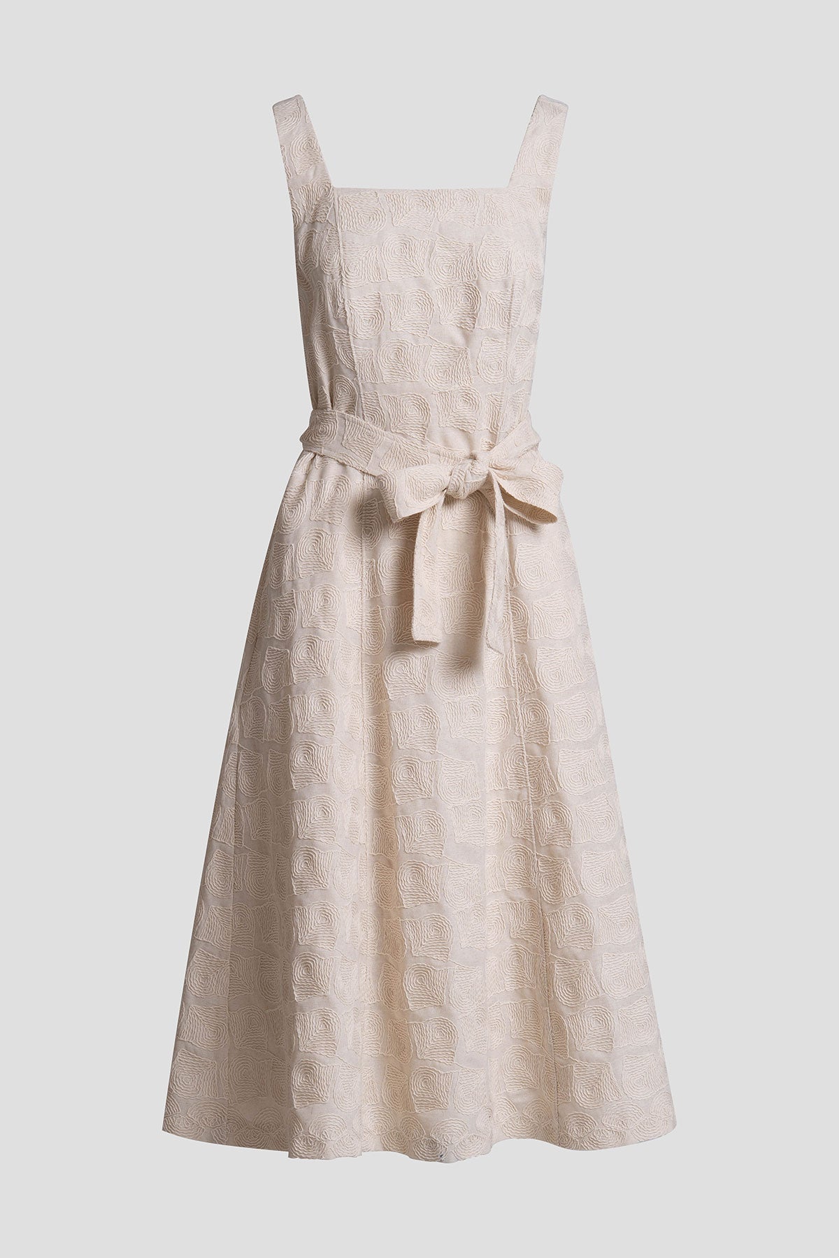 Spiral Embroidery Square Tank Dress Natural