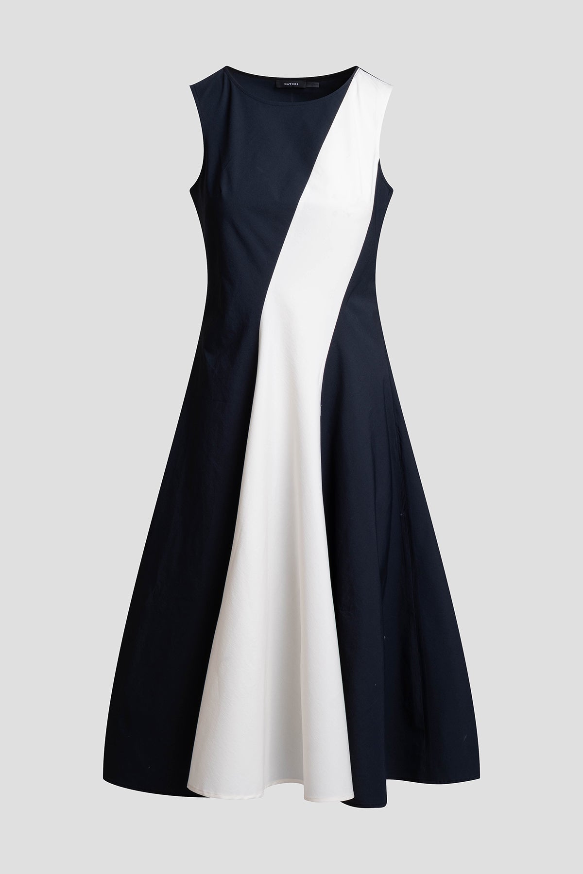 Color Block Tech Cotton Taffeta Asymmetric Dress Black/White
