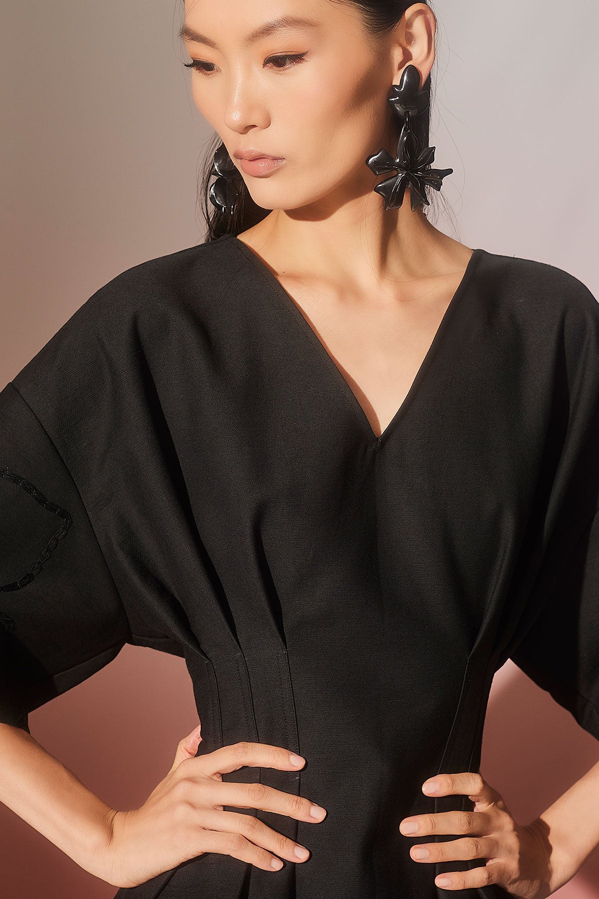 Canvas Cotton Embroidered Dress Black