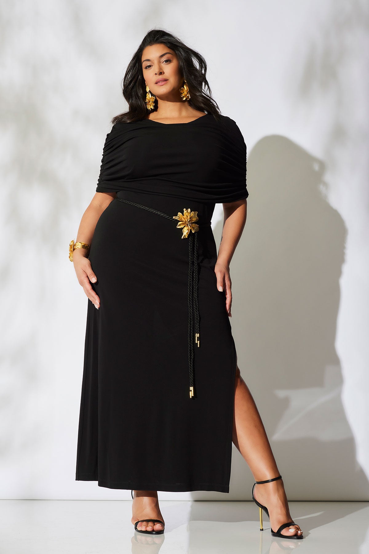 Matte Jersey Rouched Shoulder Dress Black