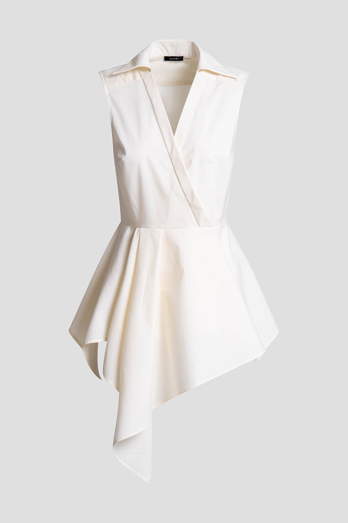 Tech Cotton Taffeta Cascade Peplum Shirt Warm White