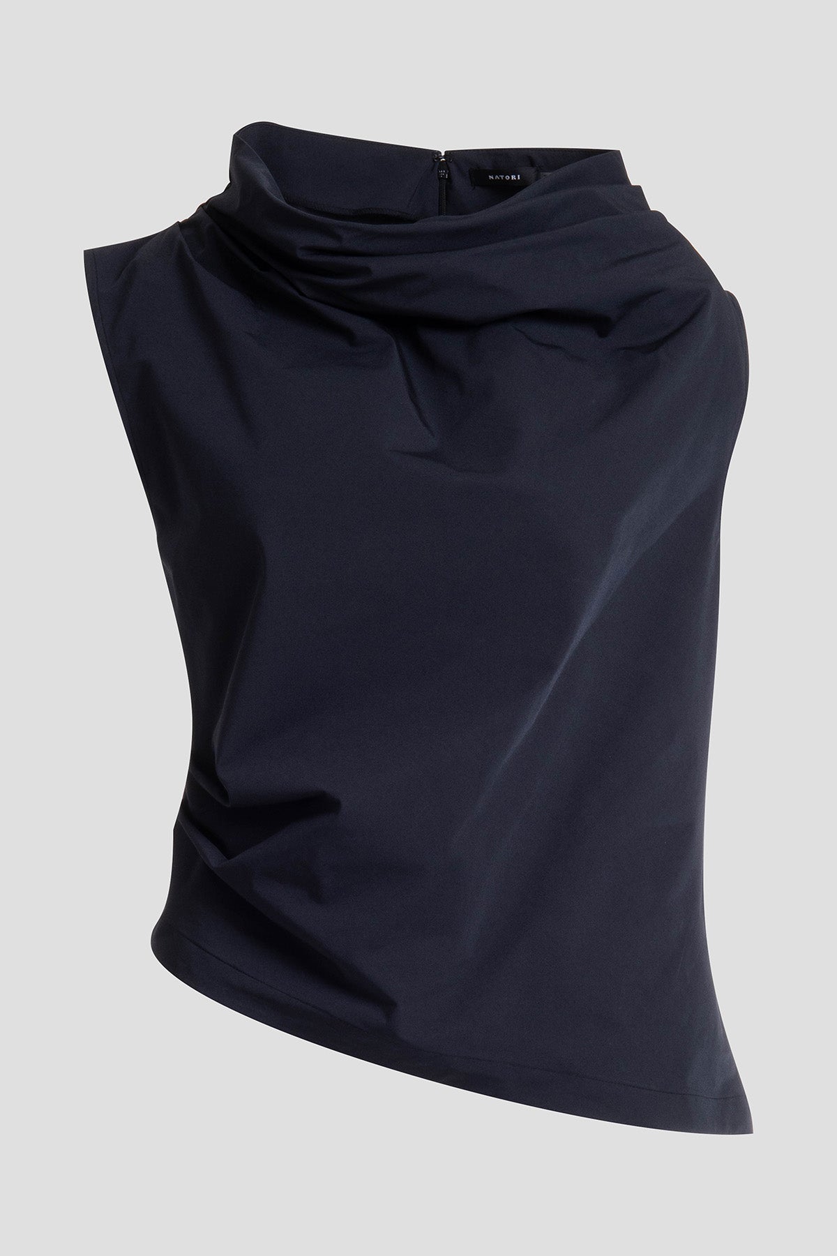 Tech Cotton Taffeta Asymmetric Funnel Neck Top Black