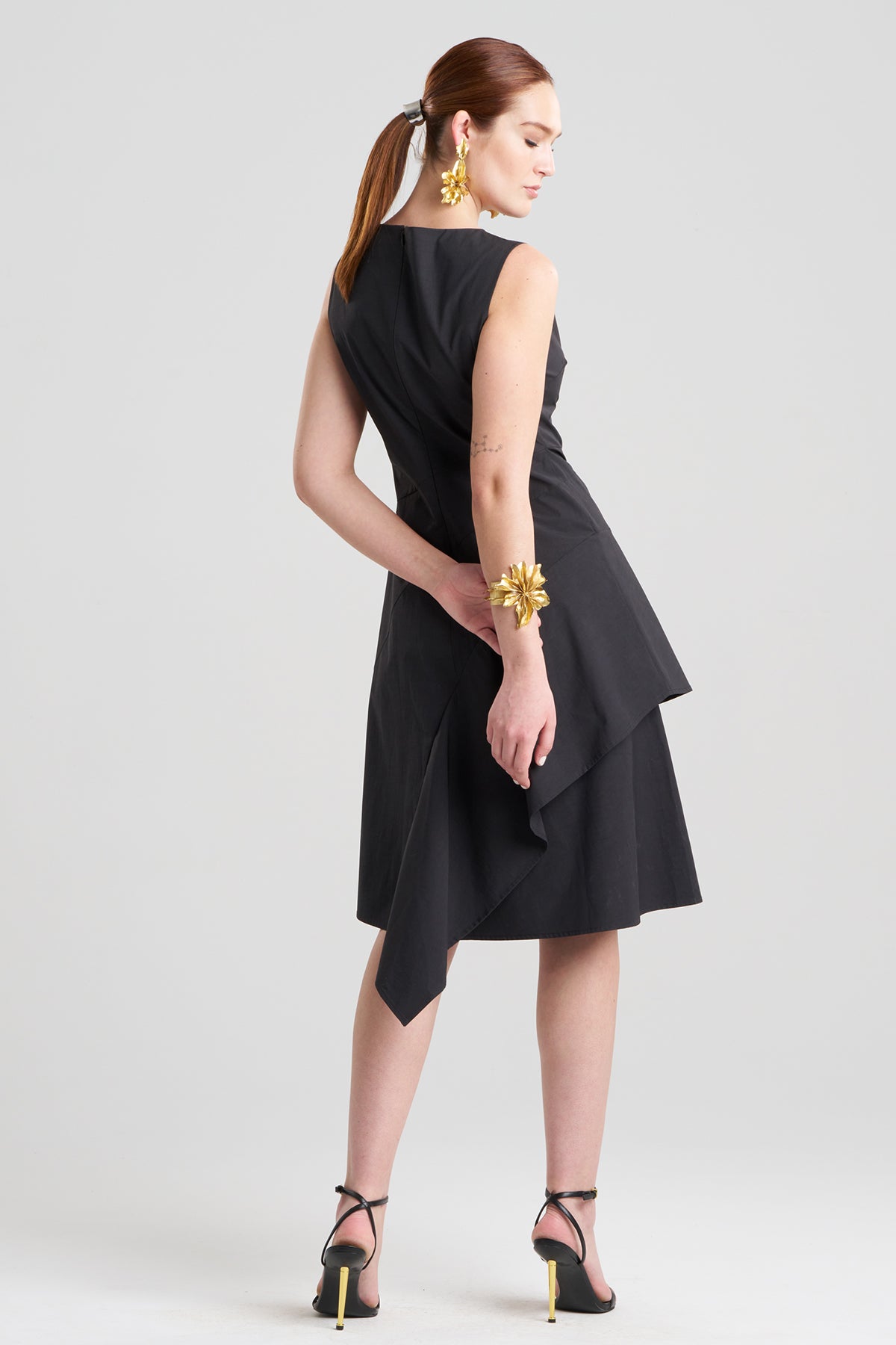 Tech Cotton Taffeta Asymmetric Origami Dress Black