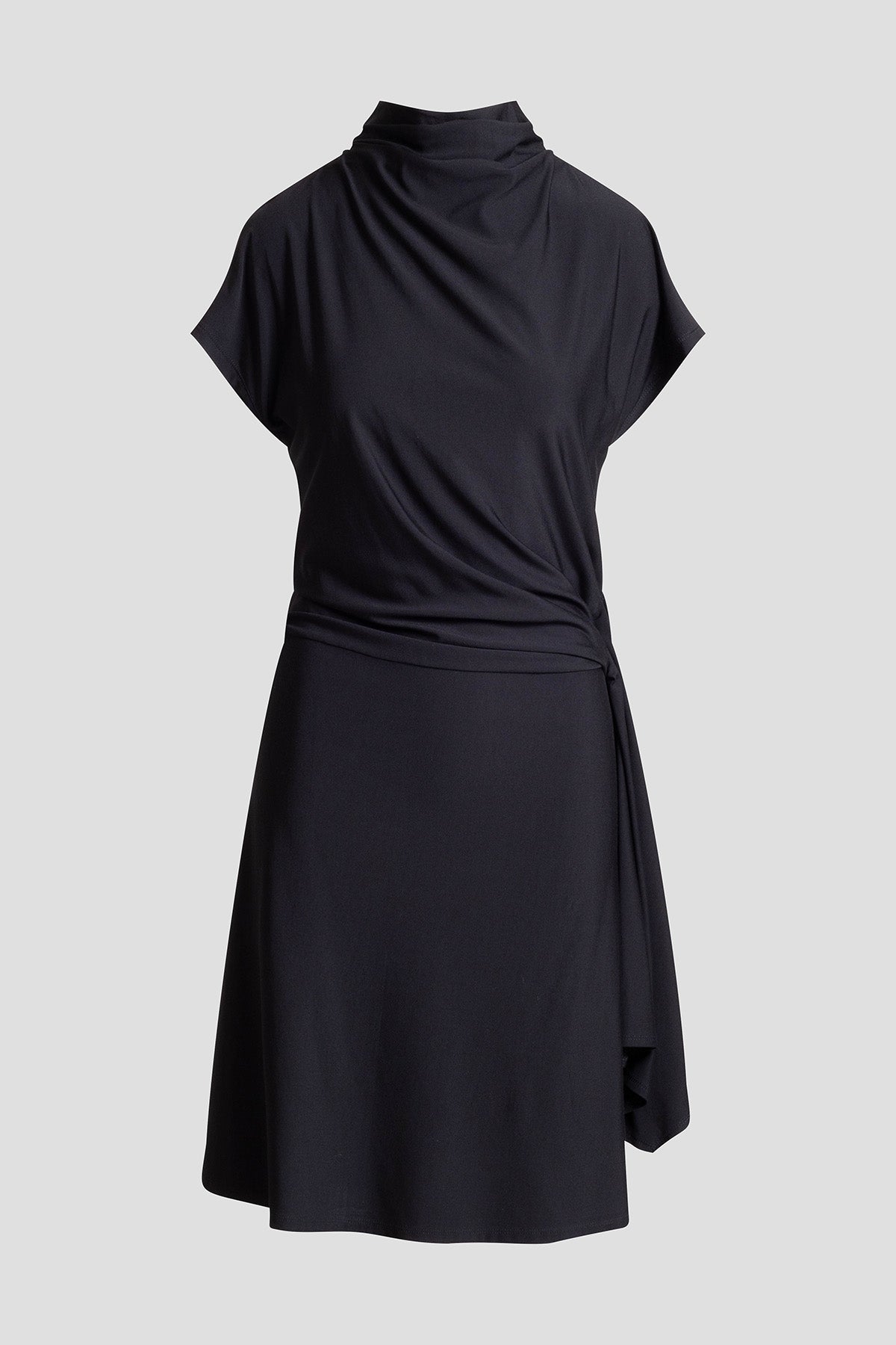 Crepe Knit Cascade Dress Black