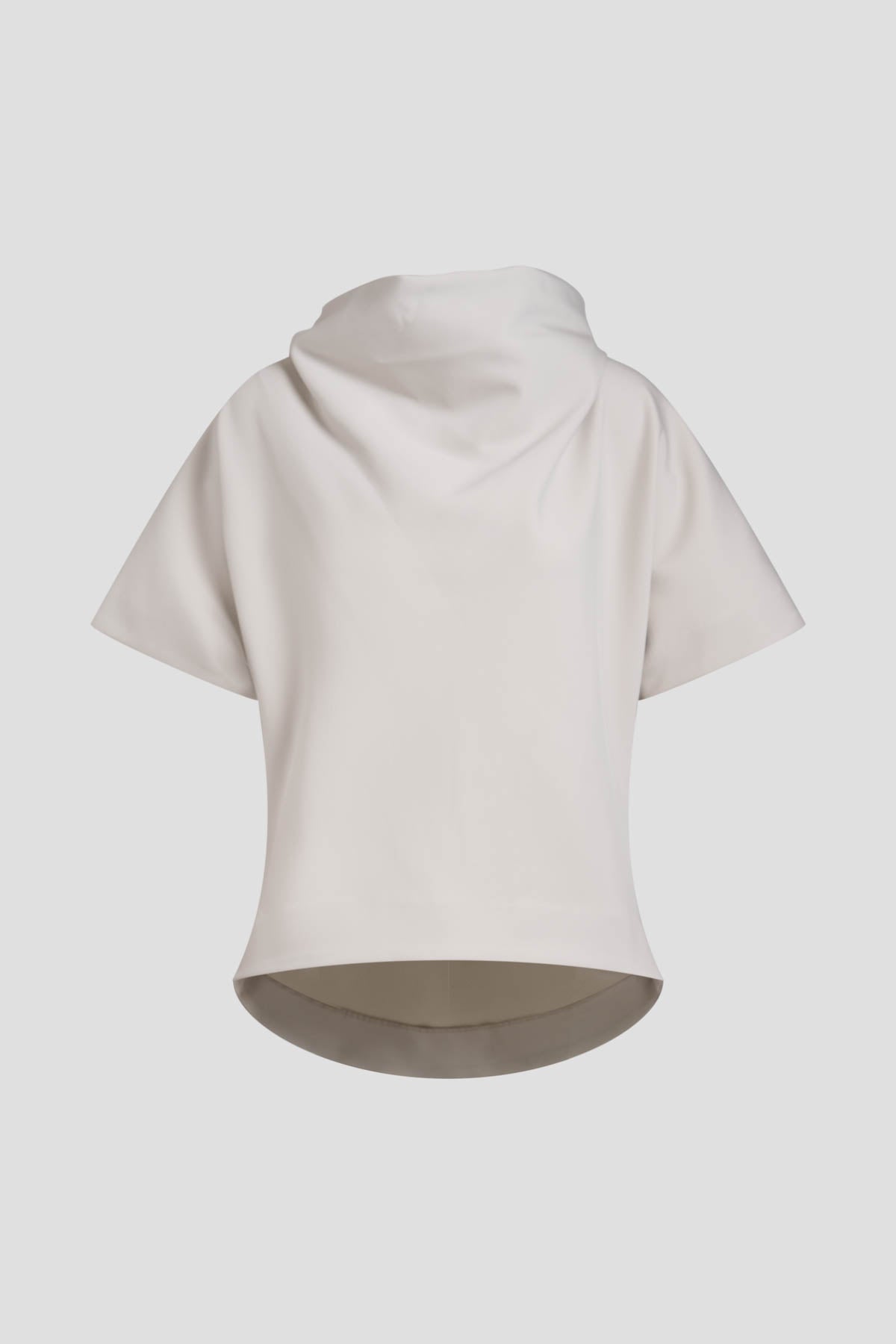 Techno Crepe Funnel Neck High Low Top Pearl