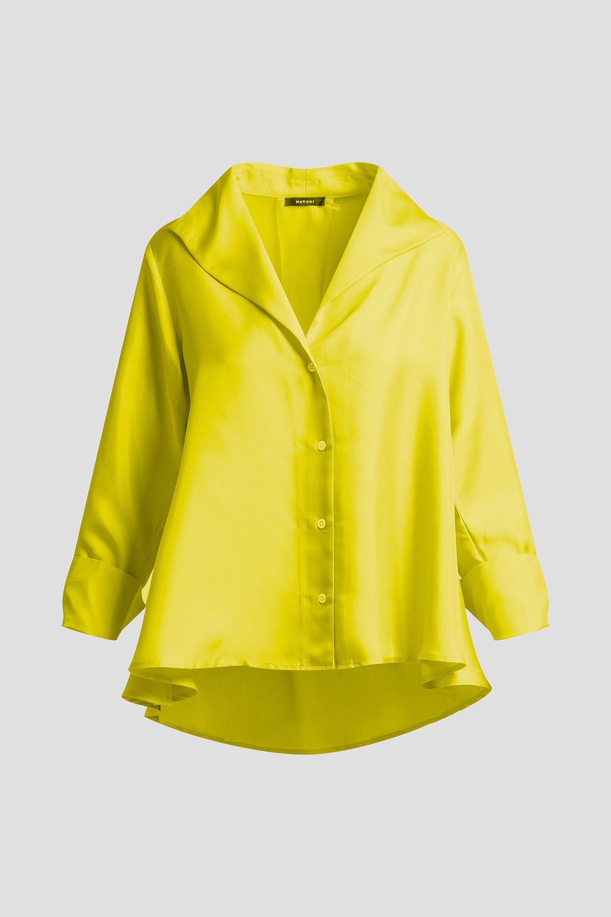 Solid Silk Twill Button Down Trapeze Shirt Chartreuse