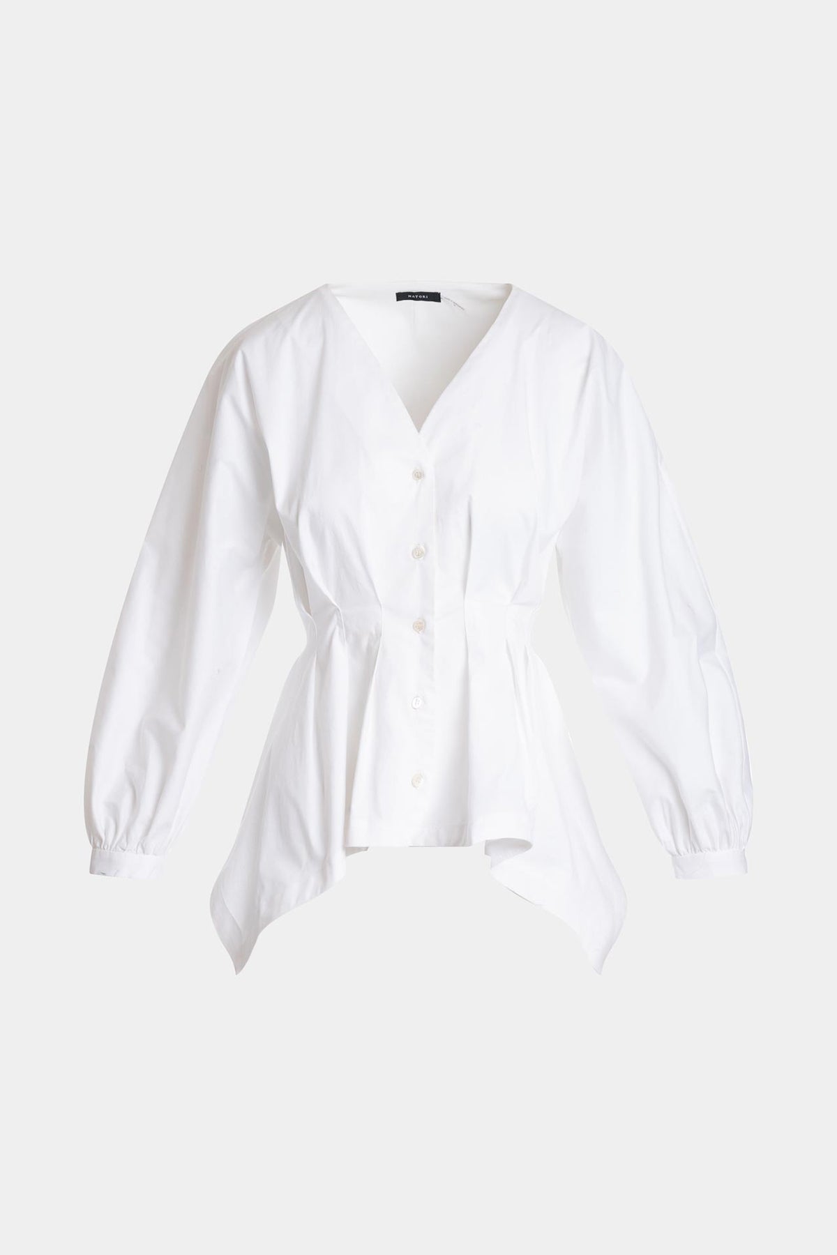 Cotton Poplin V-Neck Pleated Shirt White