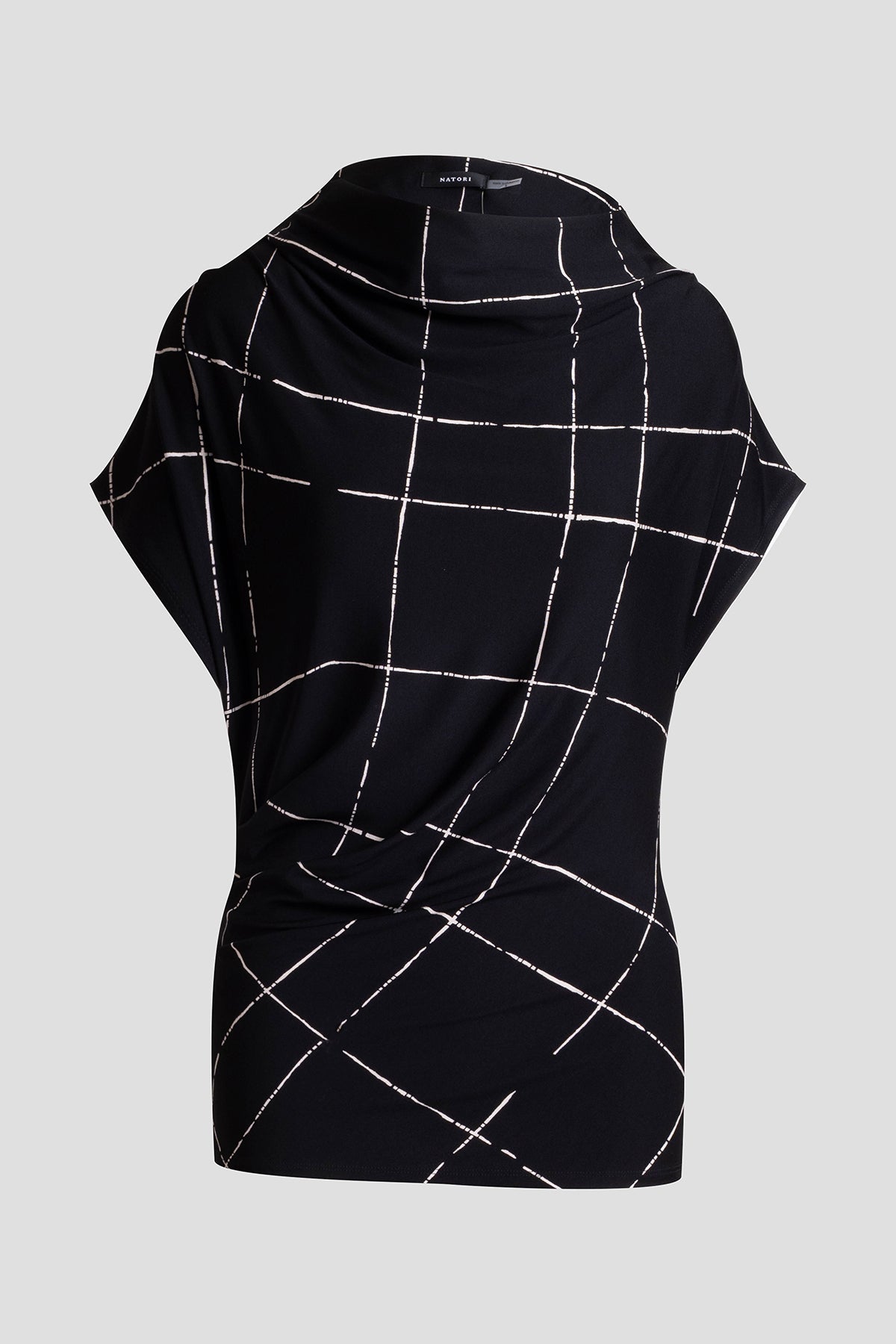 Zia Crepe Knit Asymmetric Drape Top Black
