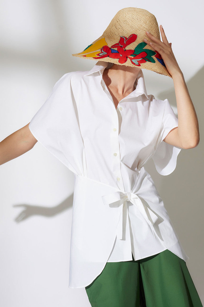 Buy Cotton Poplin Kimono Wrap Shirt in White Online White