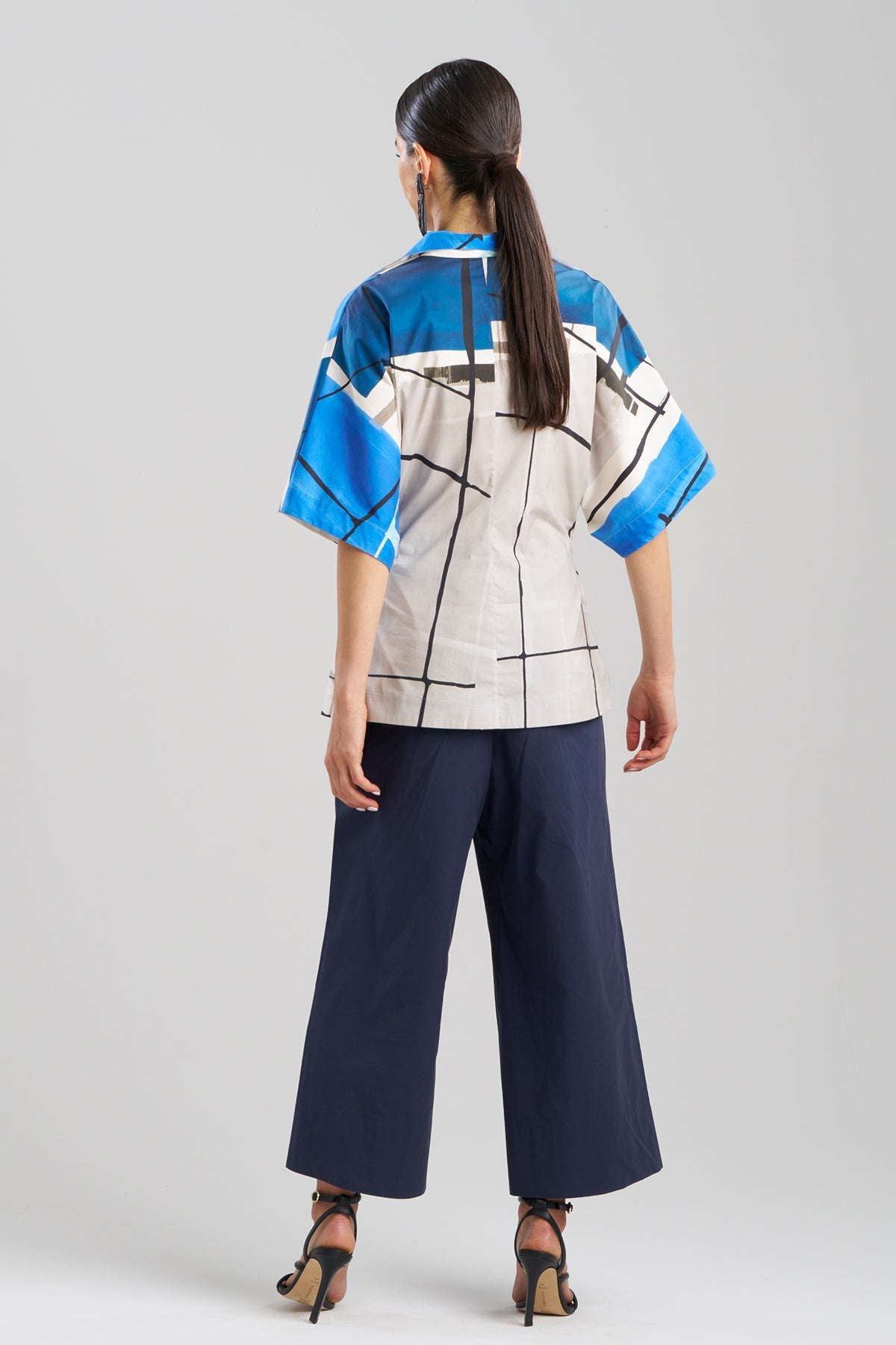 Buy Sorairo Printed Cotton Poplin Wrap Top online Aster/Grey