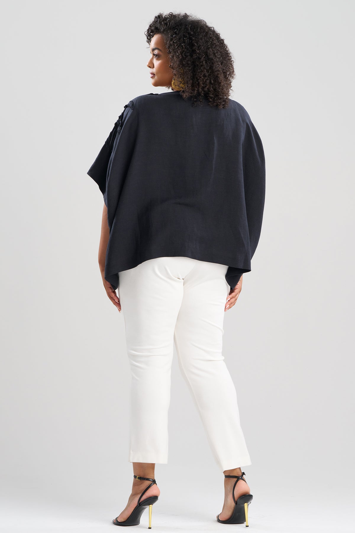 Light Weight Linen Embroidered Caftan Top Black