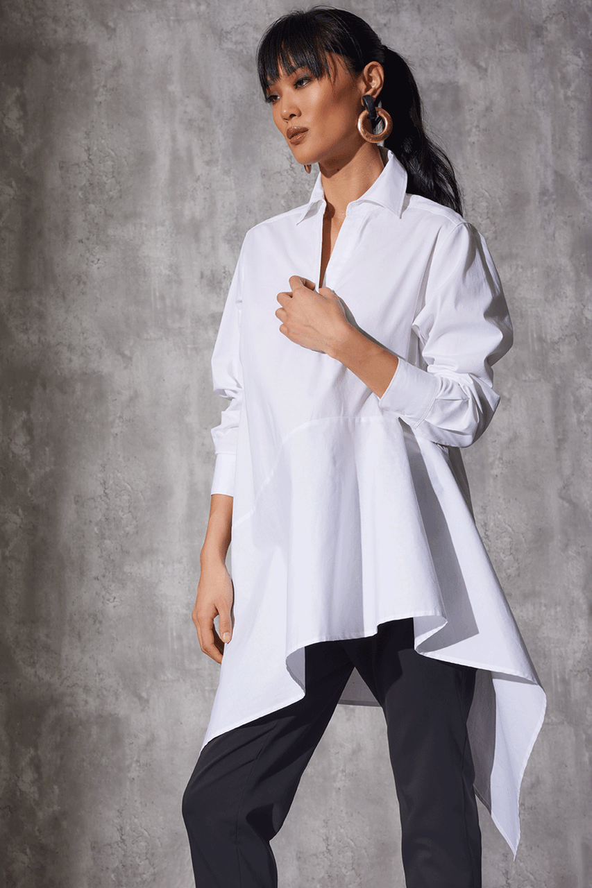 Buy Cotton Poplin Asymmetrical Flounce Shirt in White Online White