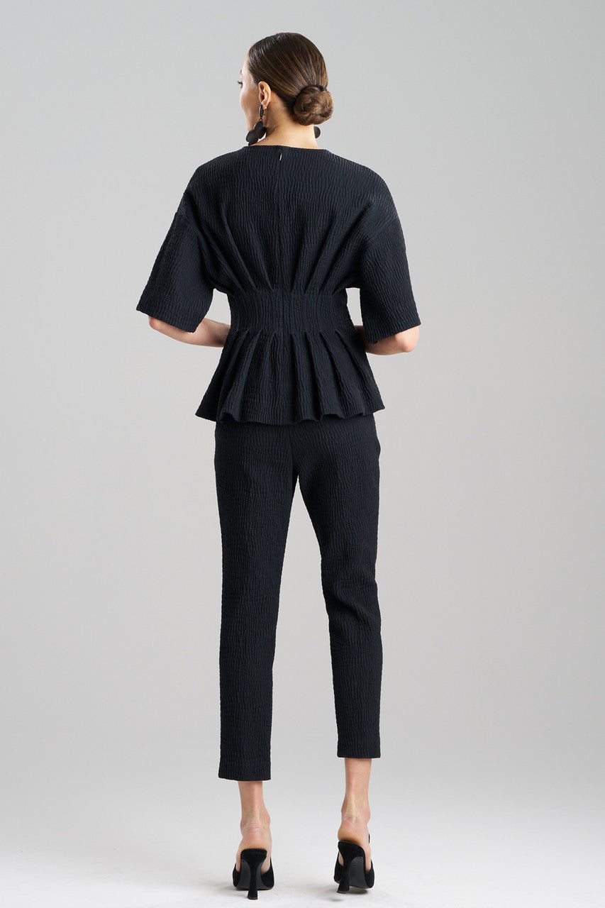 Buy Textured Cotton Jacquard Pleated Peplum Top in Black Online Black