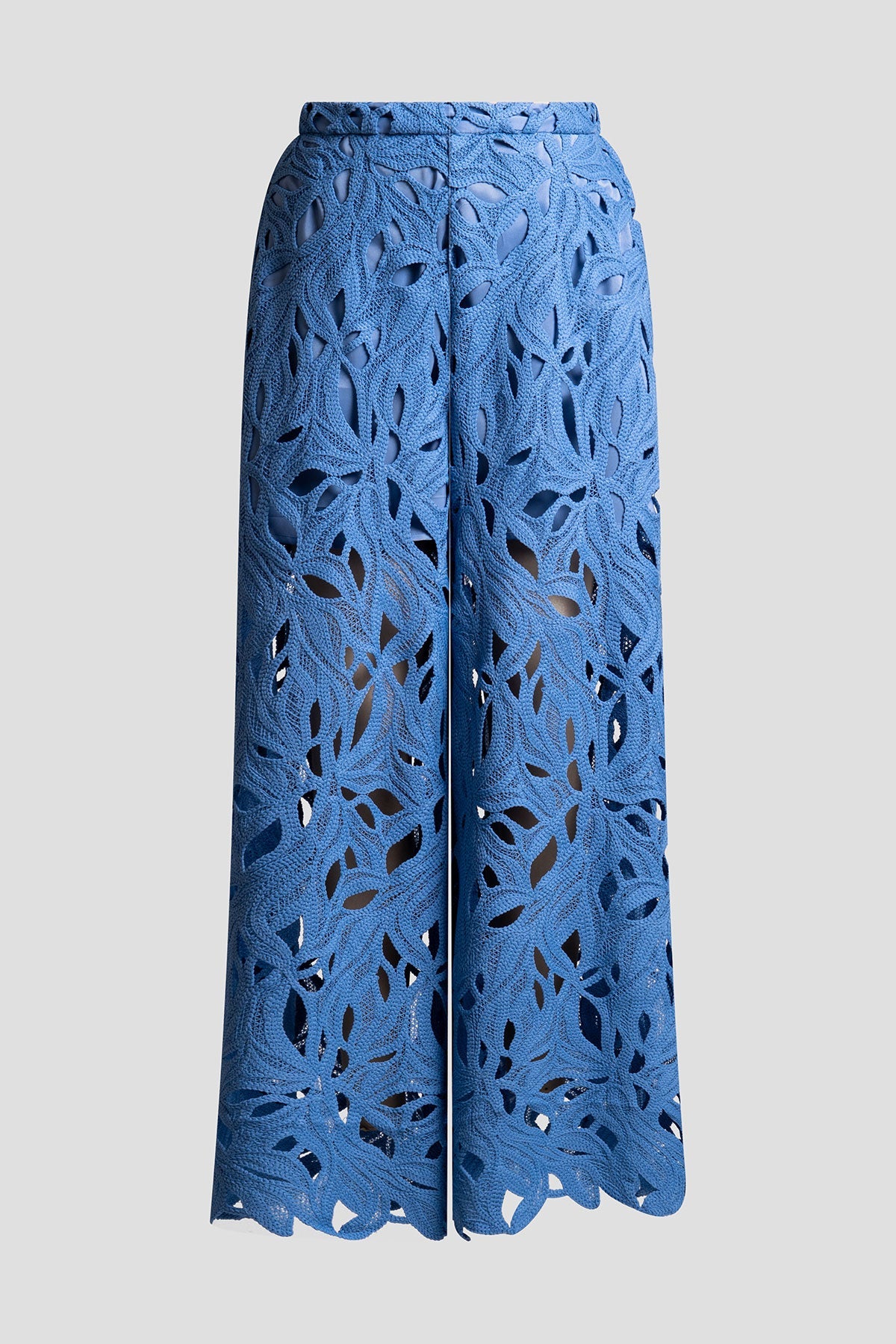Cutout Leaf Lace Pull On Palazzo Pants Blue Iris